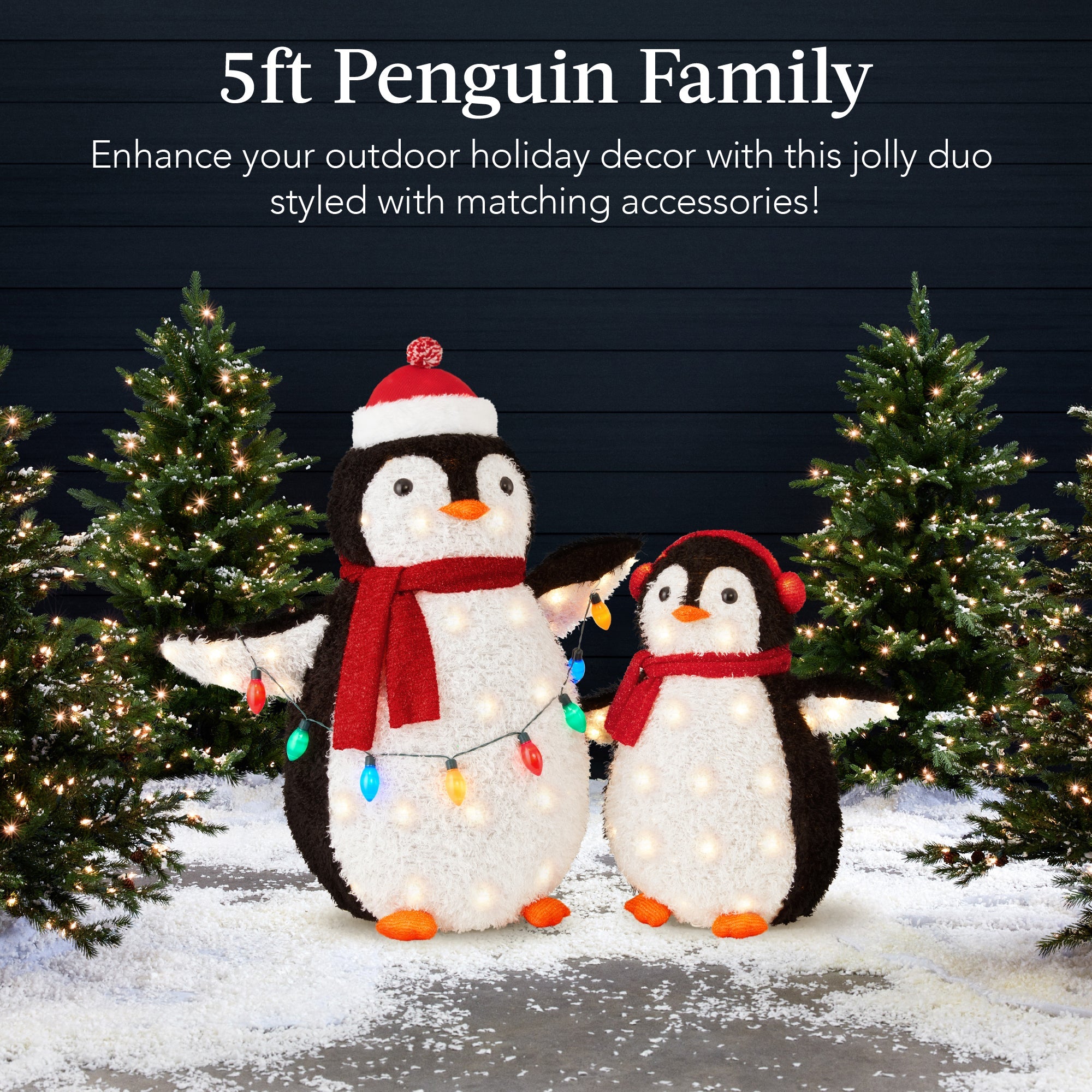 5Ft Lighted Penguin Family 210 LEDs XL Pop Up Outdoor Christmas Yard Decor with eye-catching holiday style