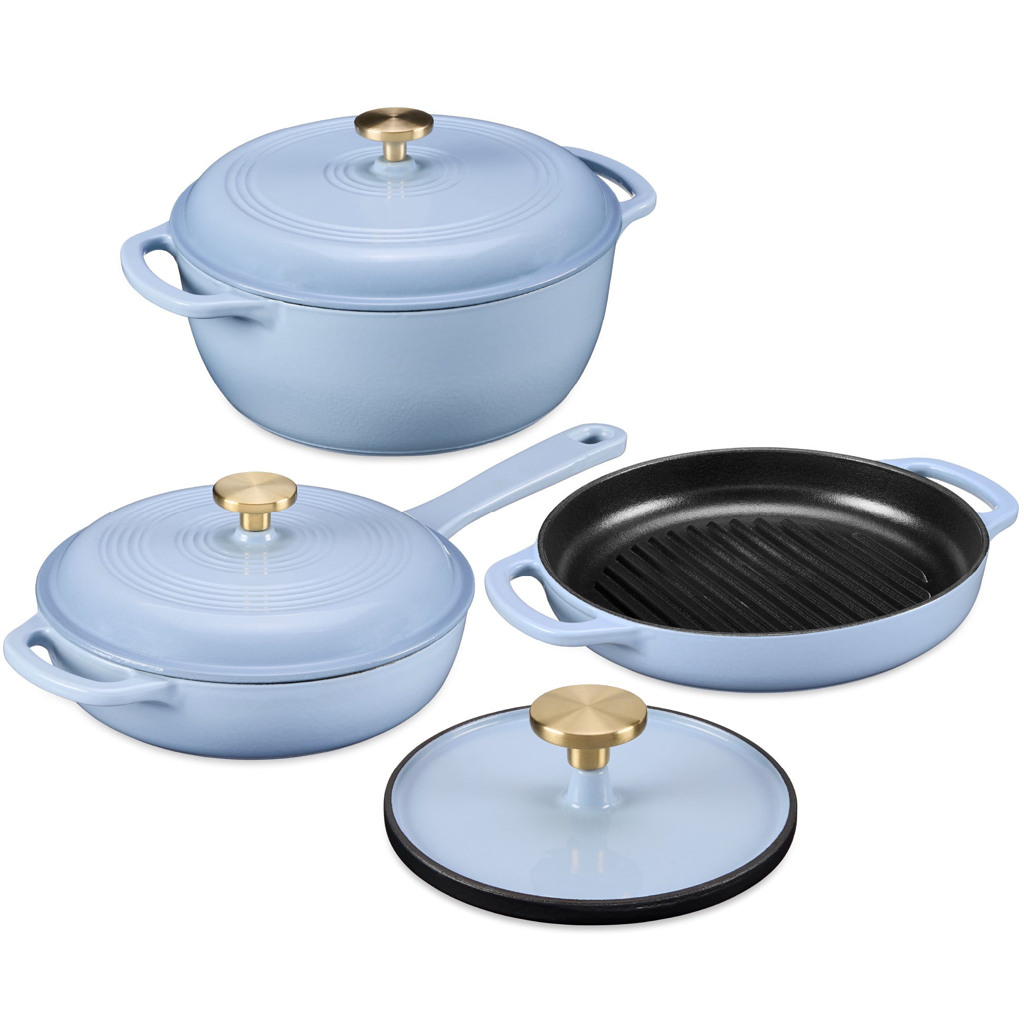 6-Piece Cast Iron Cookware Set Dutch Oven Skillet with Lid Grill Pan Press made for comfortable, organized home spaces