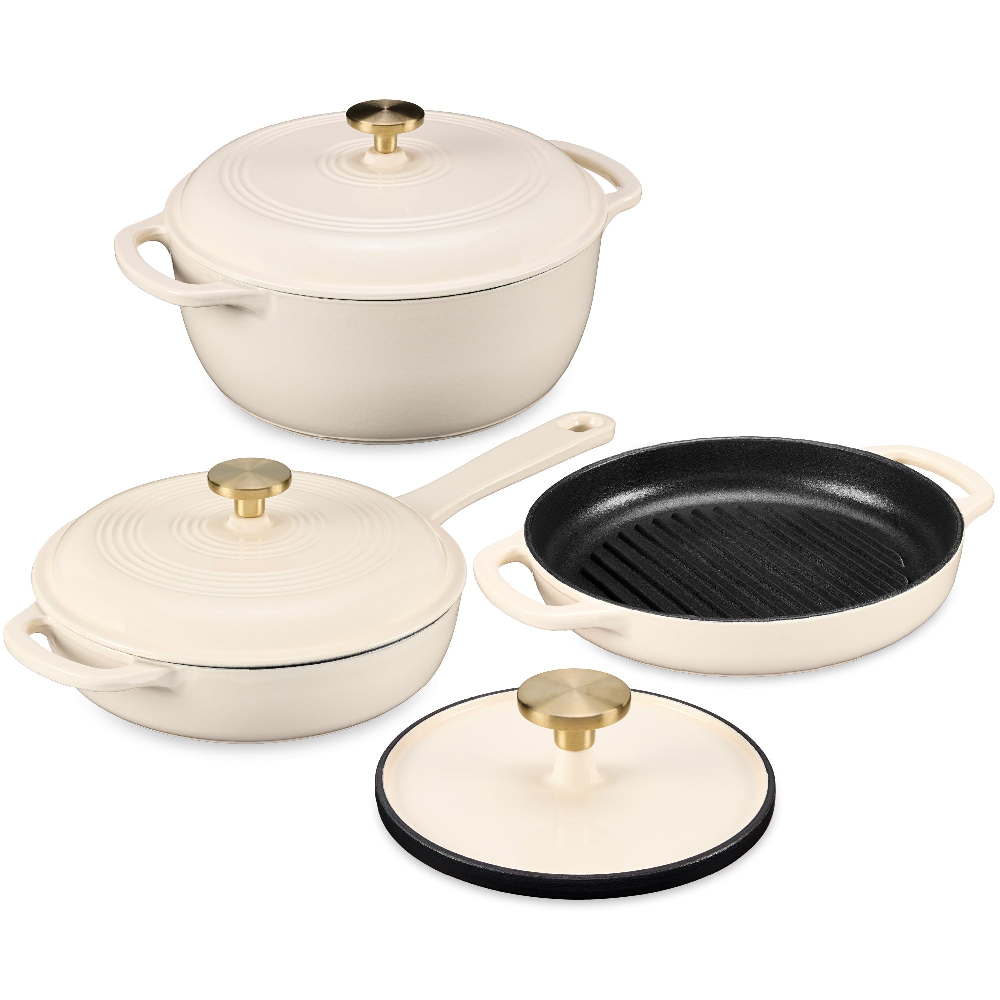 6-Piece Cast Iron Cookware Set Dutch Oven Skillet with Lid Grill Pan Press made for comfortable, organized home spaces