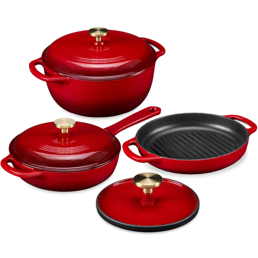 6-Piece Cast Iron Cookware Set Dutch Oven Skillet with Lid Grill Pan Press made for comfortable, organized home spaces