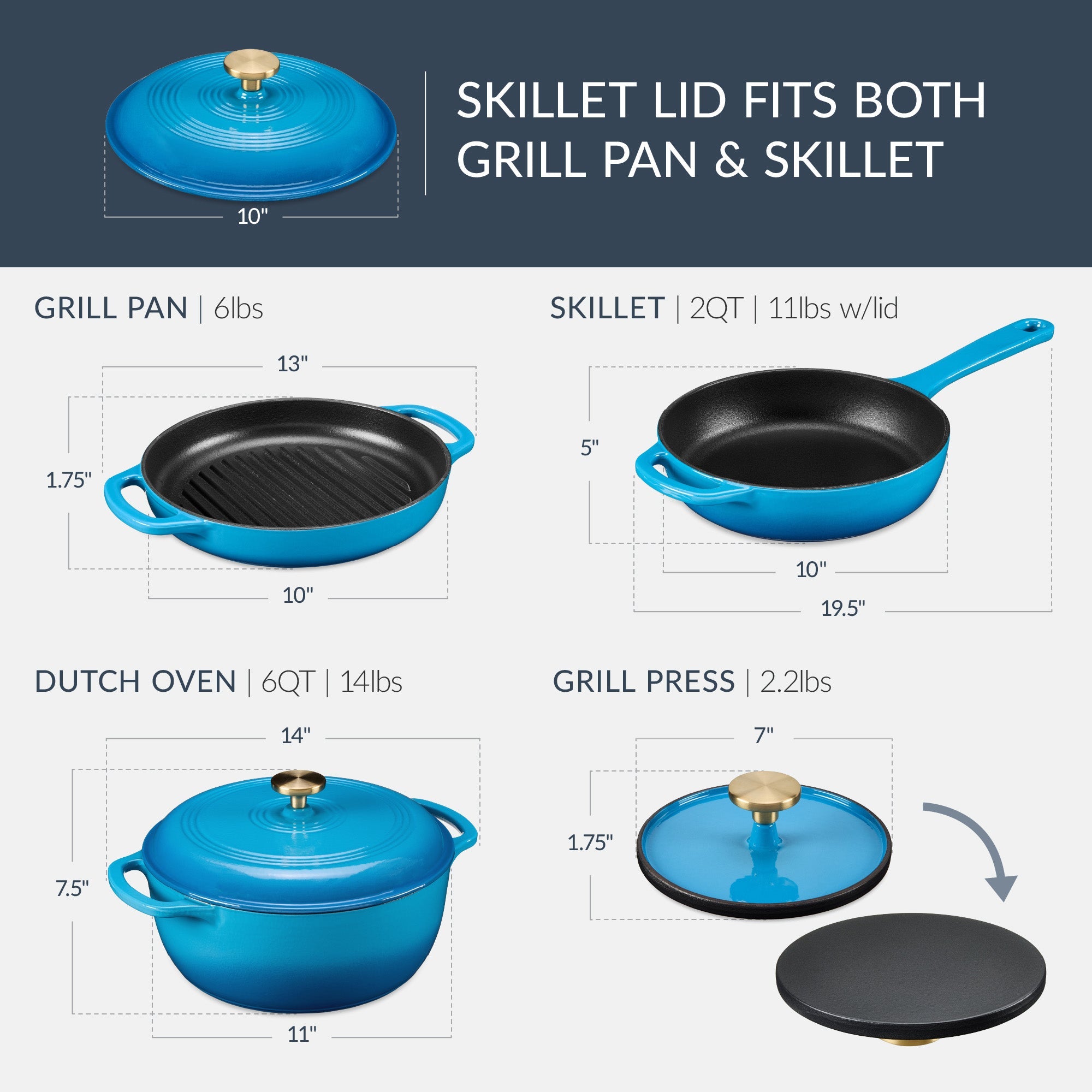 6-Piece Cast Iron Cookware Set Dutch Oven Skillet with Lid Grill Pan Press made for comfortable, organized home spaces