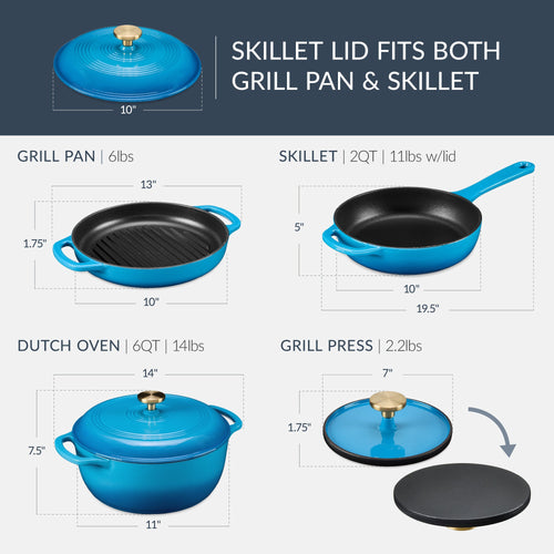 6-Piece Cast Iron Cookware Set Dutch Oven Skillet with Lid Grill Pan Press made for comfortable, organized home spaces