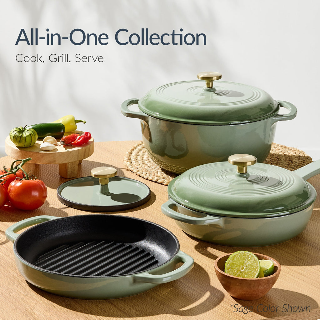 6-Piece Cast Iron Cookware Set Dutch Oven Skillet with Lid Grill Pan Press made for comfortable, organized home spaces