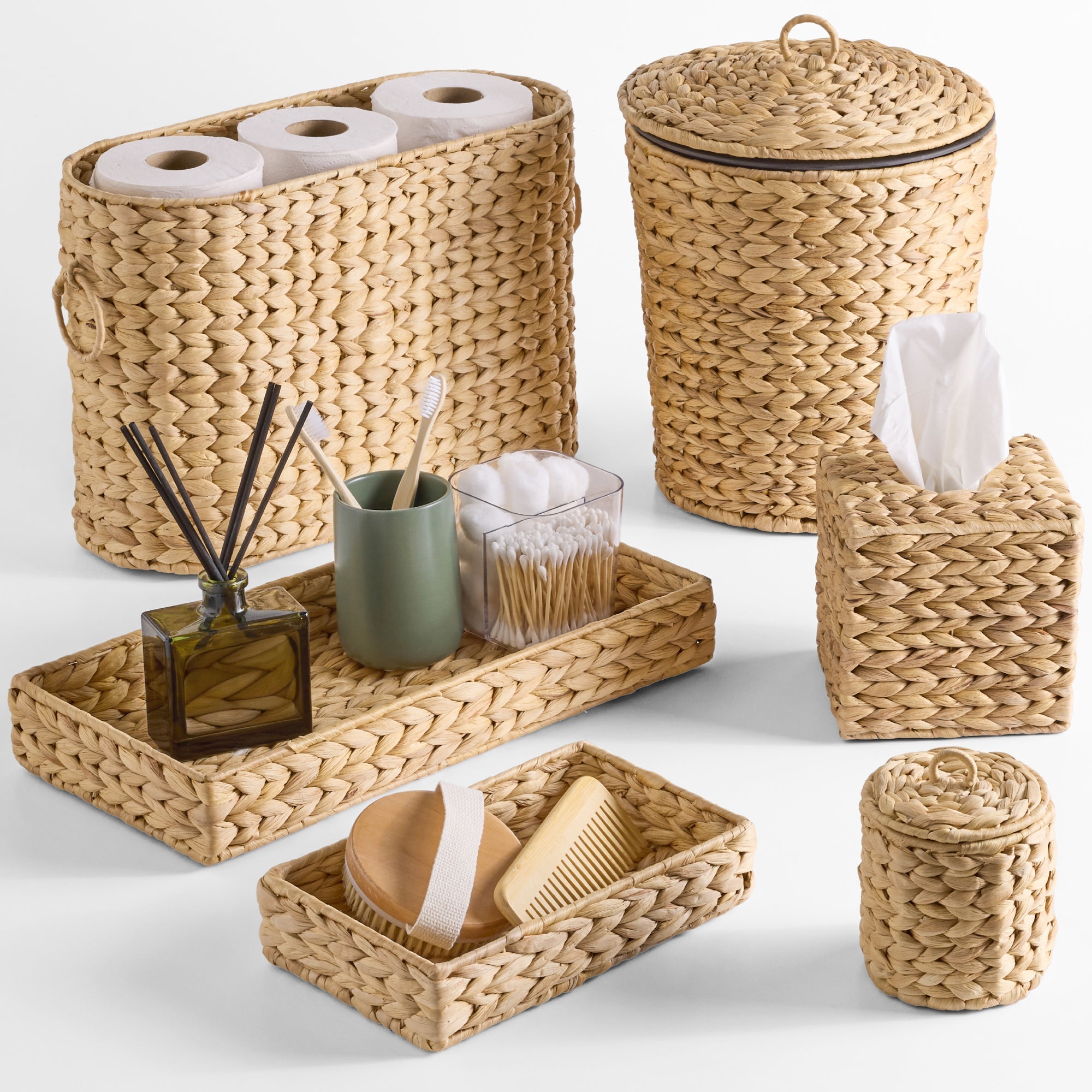 6-Piece Water Hyacinth Bathroom Set for comfortable, organized home spaces