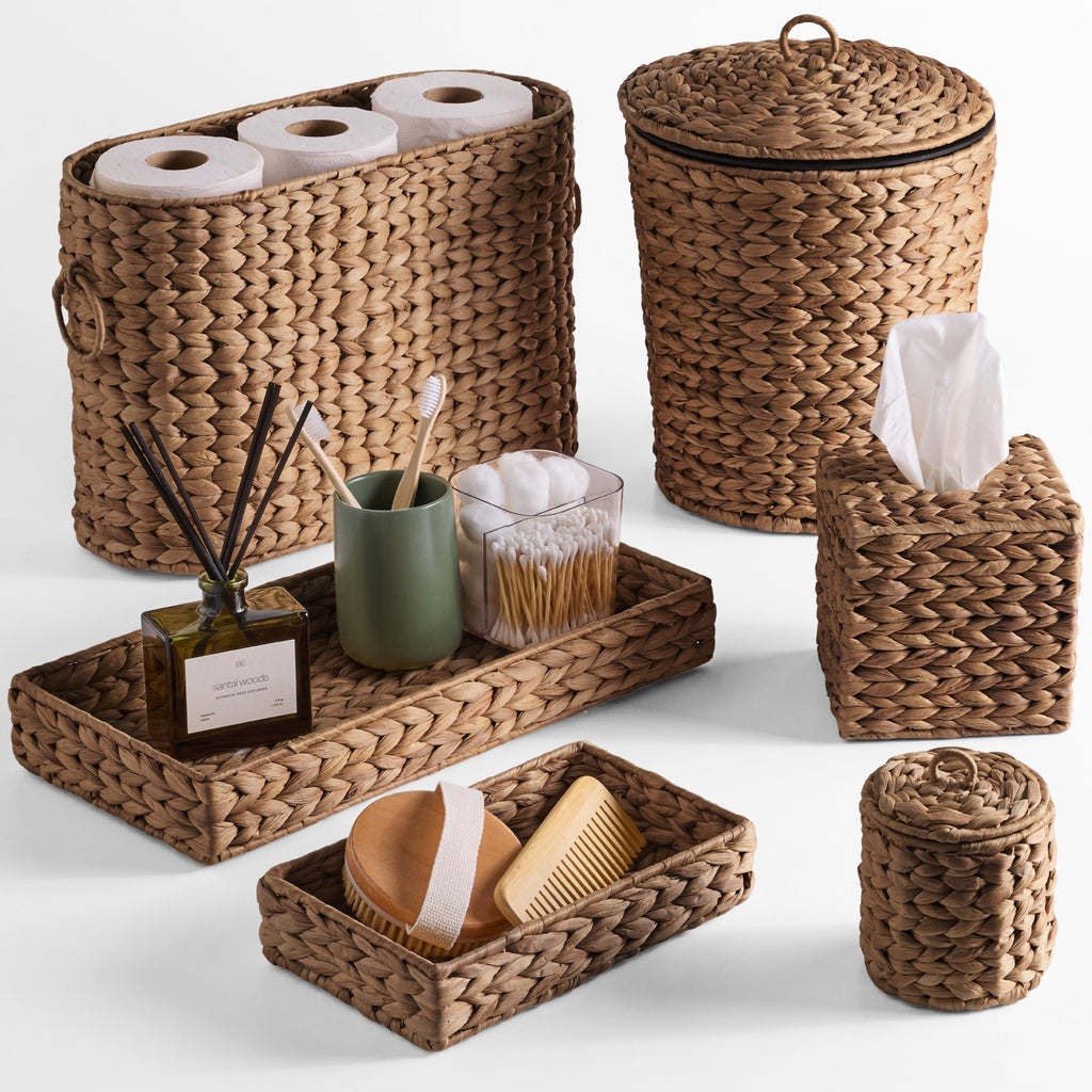 6-Piece Water Hyacinth Bathroom Set for comfortable, organized home spaces