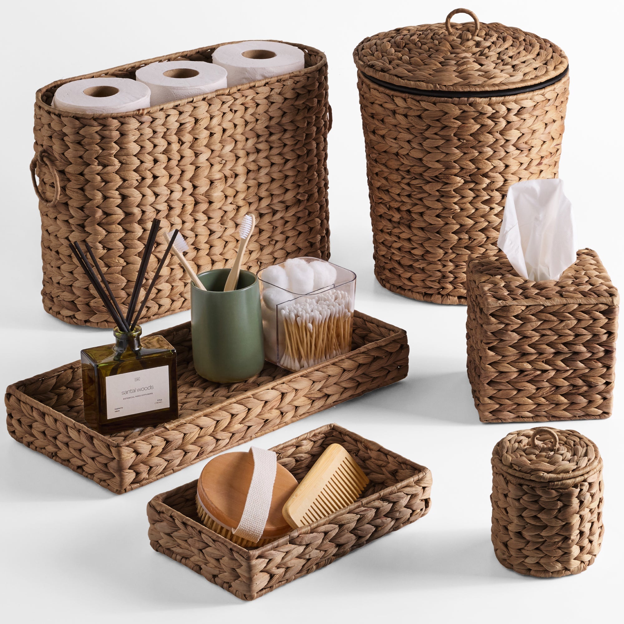 6-Piece Water Hyacinth Bathroom Set for comfortable, organized home spaces