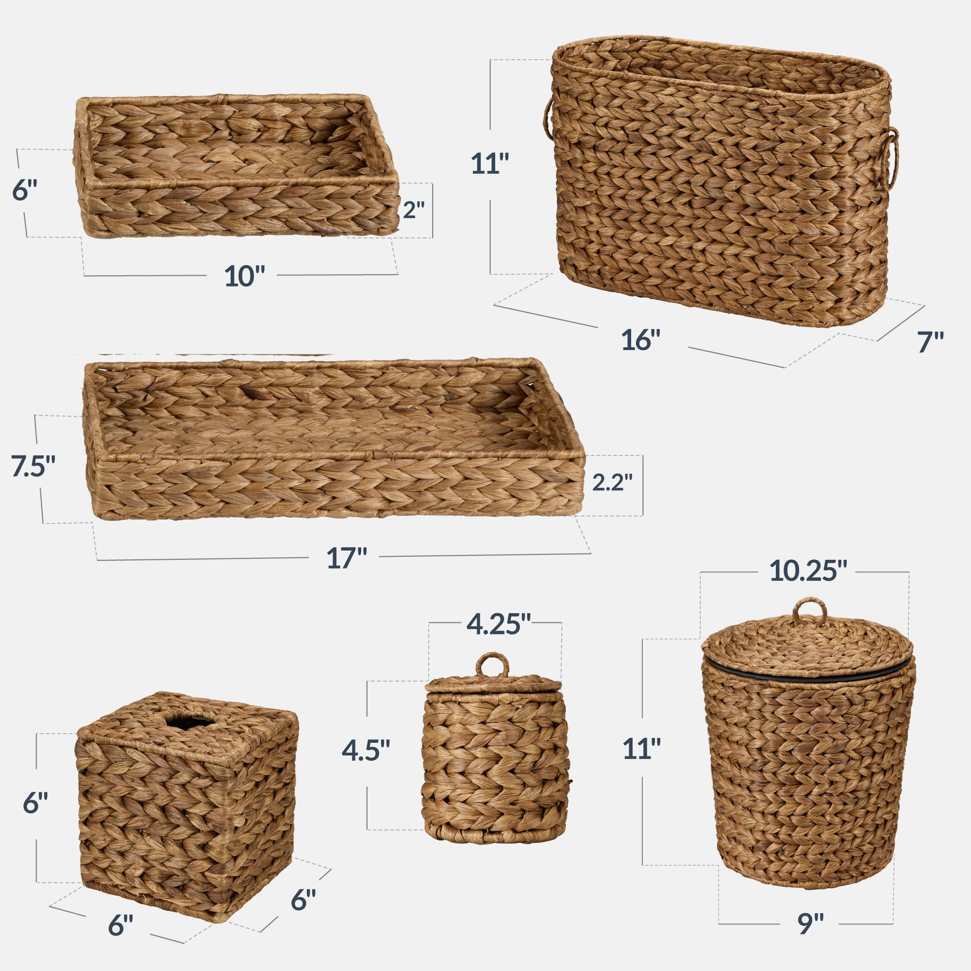 6-Piece Water Hyacinth Bathroom Set for comfortable, organized home spaces