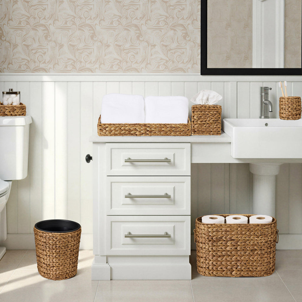 6-Piece Water Hyacinth Bathroom Set for comfortable, organized home spaces