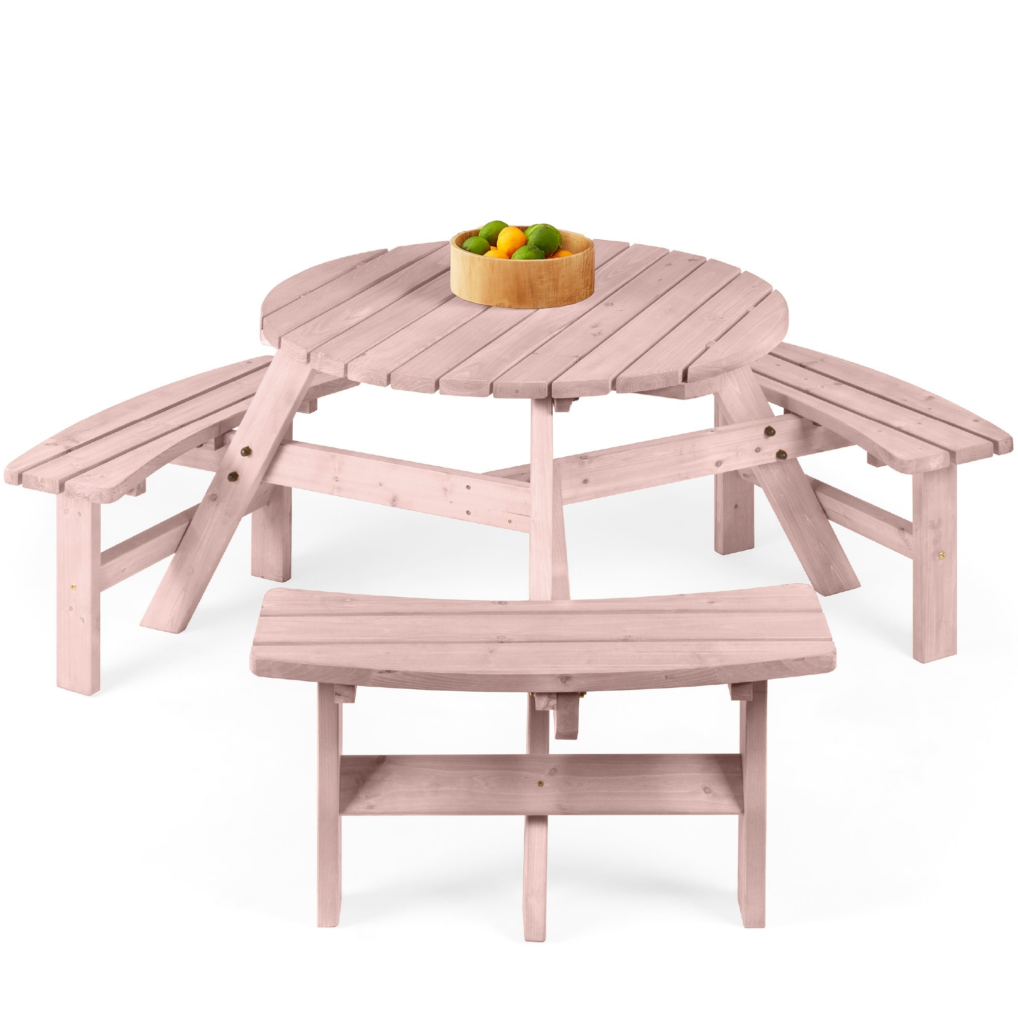 6-Person Circular Wooden Picnic Table with Umbrella Hole 3 Benches with practical outdoor-ready details