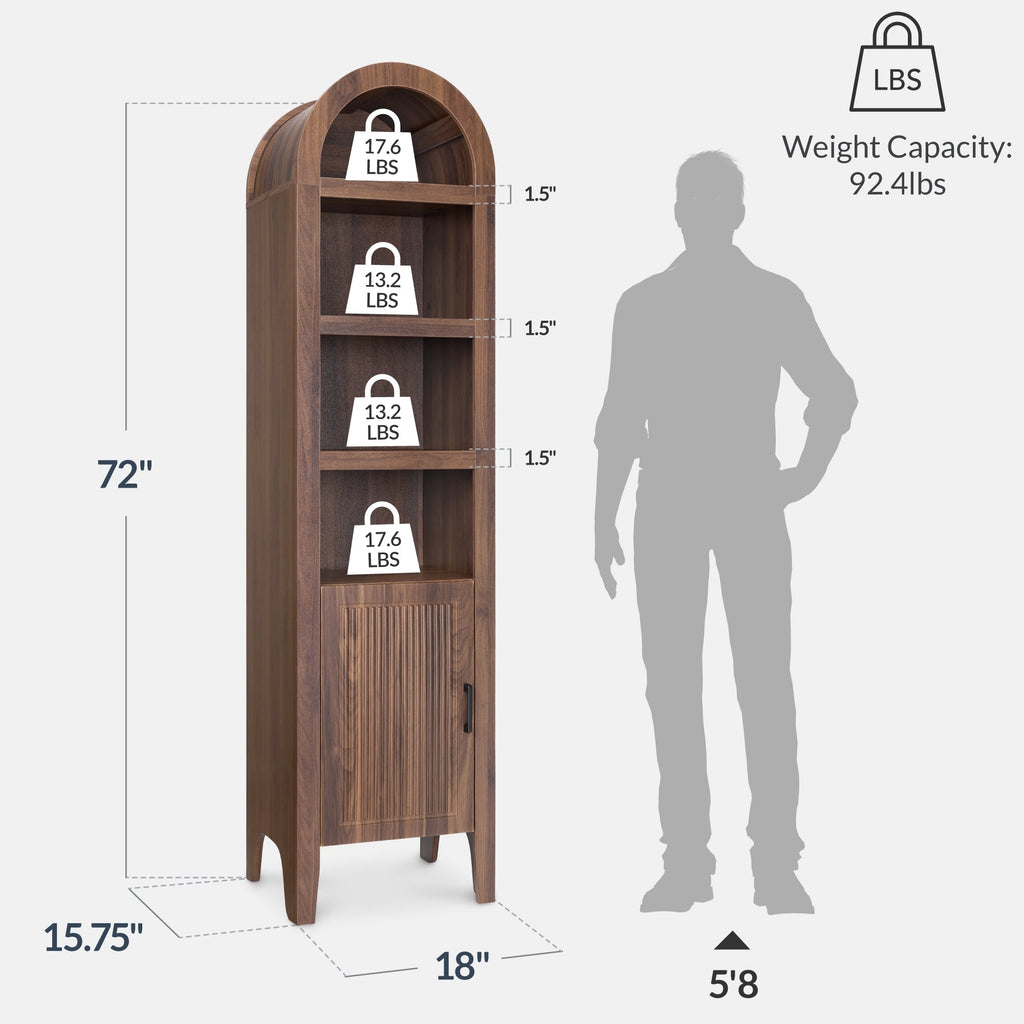 72\" Tall Narrow Arched Pantry Cabinet with Door 4-Tier Storage Cabinet with practical style for home spaces