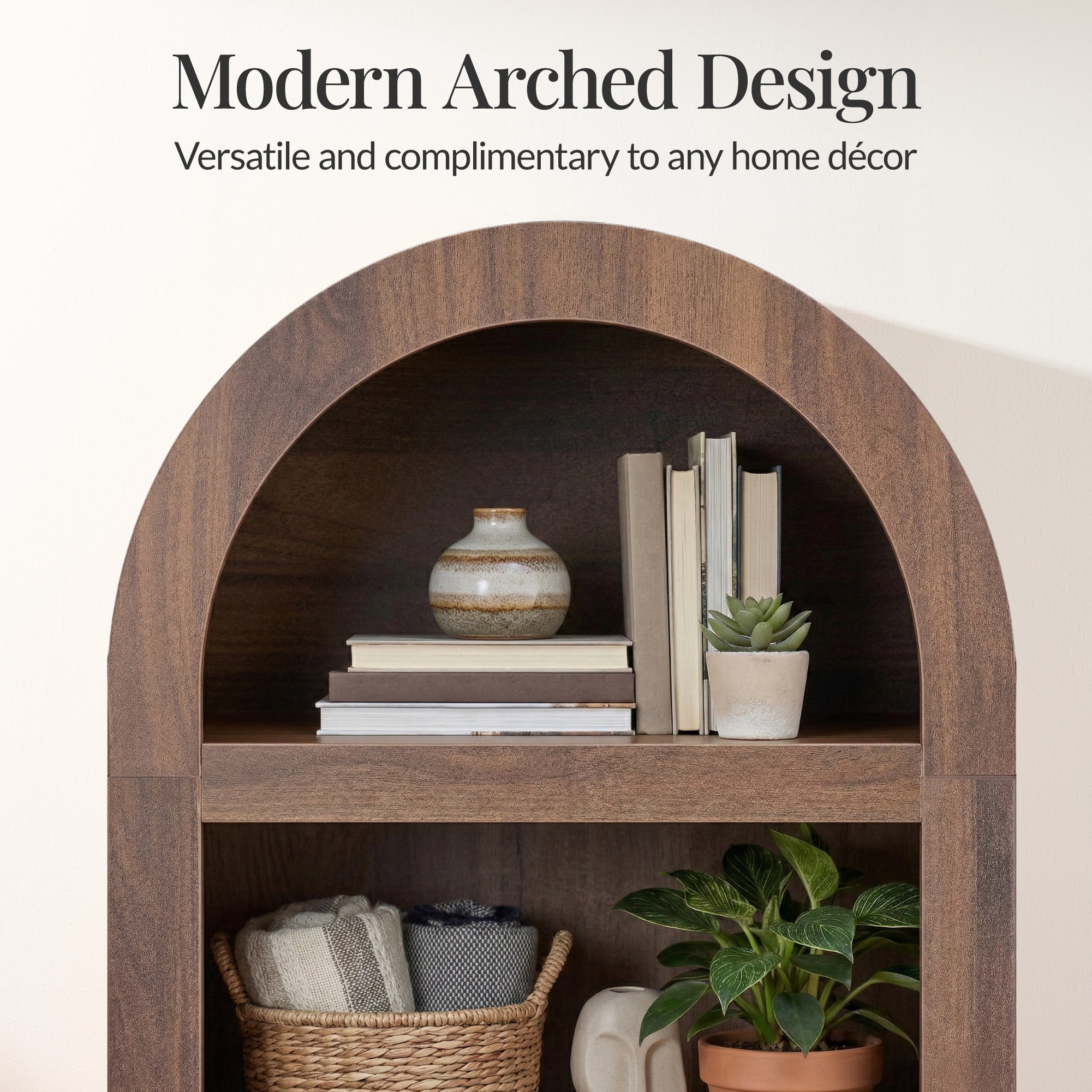 72\" Tall Narrow Arched Pantry Cabinet with Door 4-Tier Storage Cabinet with practical style for home spaces