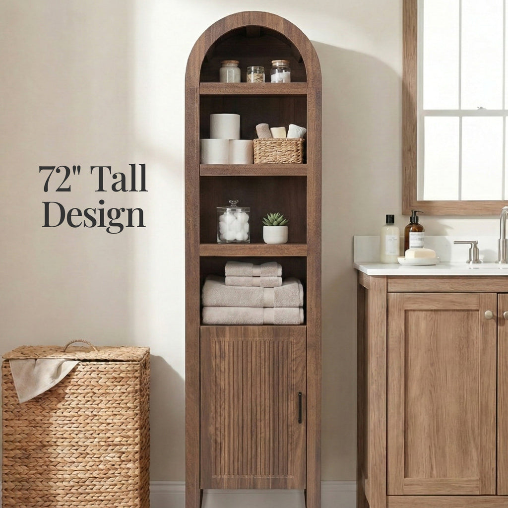 72\" Tall Narrow Arched Pantry Cabinet with Door 4-Tier Storage Cabinet with practical style for home spaces