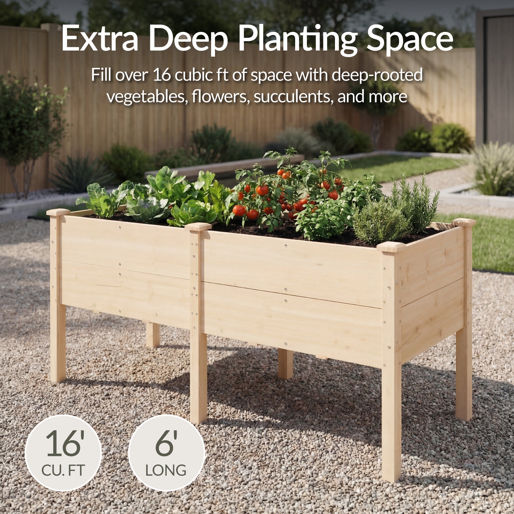 72\" x 24\" x 30\" Raised Wooden Garden Bed with 16\" Depth Elevated Wood Planter with practical outdoor-ready details