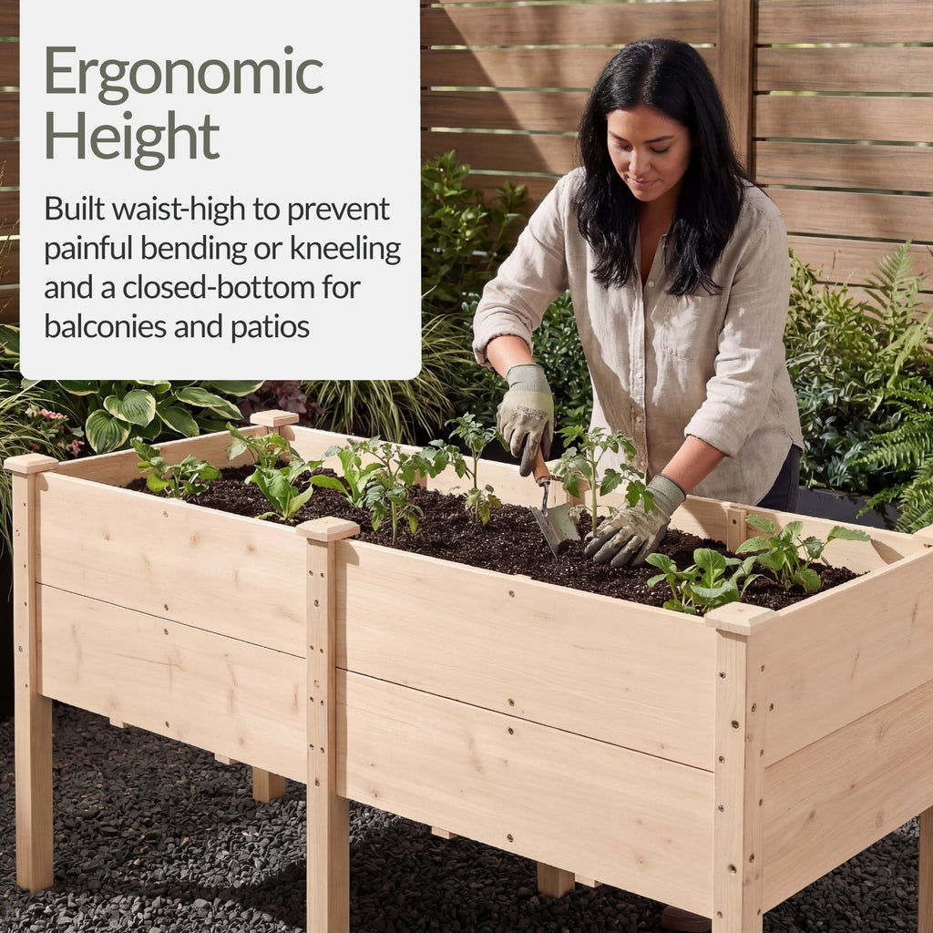 72\" x 24\" x 30\" Raised Wooden Garden Bed with 16\" Depth Elevated Wood Planter with practical outdoor-ready details