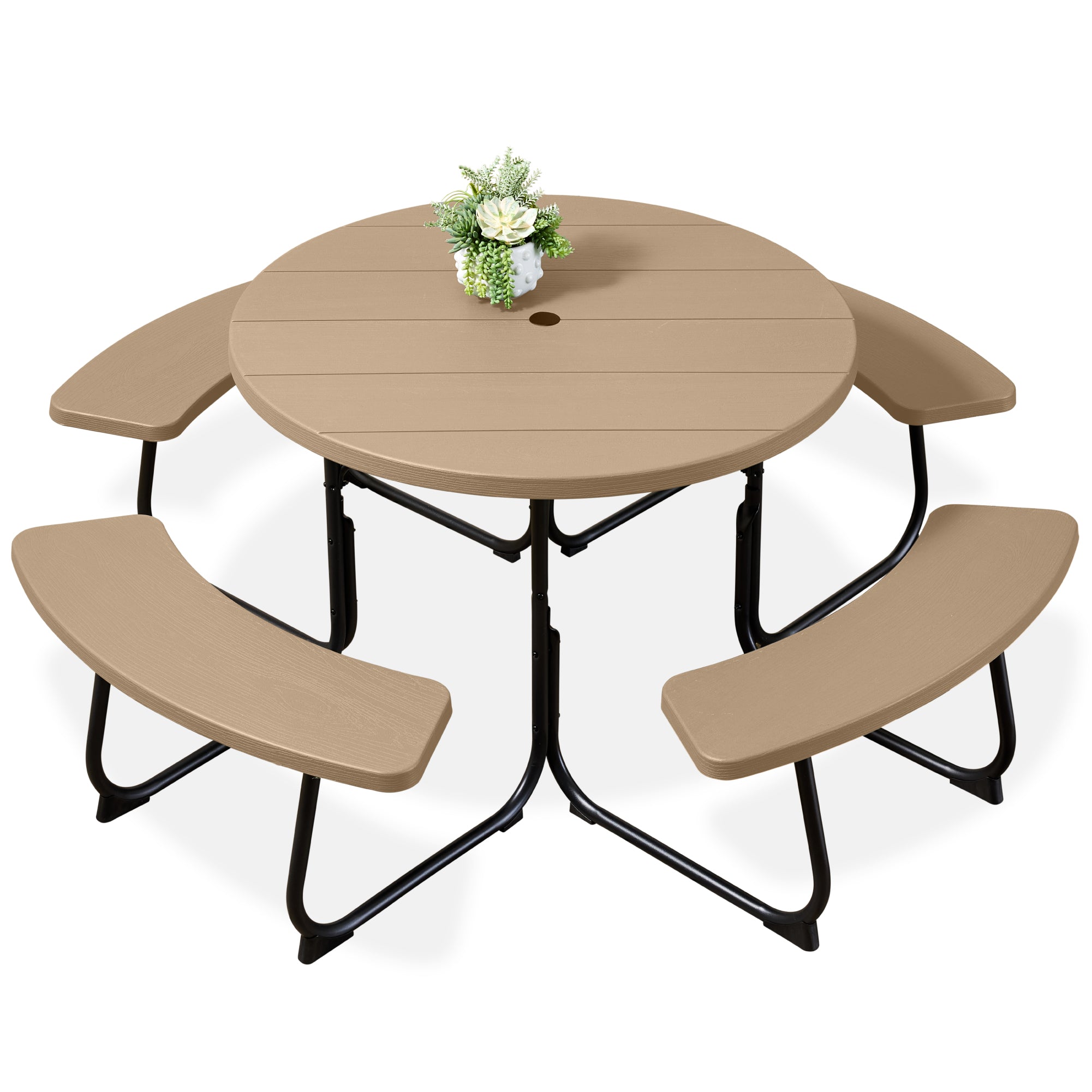 8-Person Circular Picnic Table with Umbrella Hole 4 Benches with practical outdoor-ready details