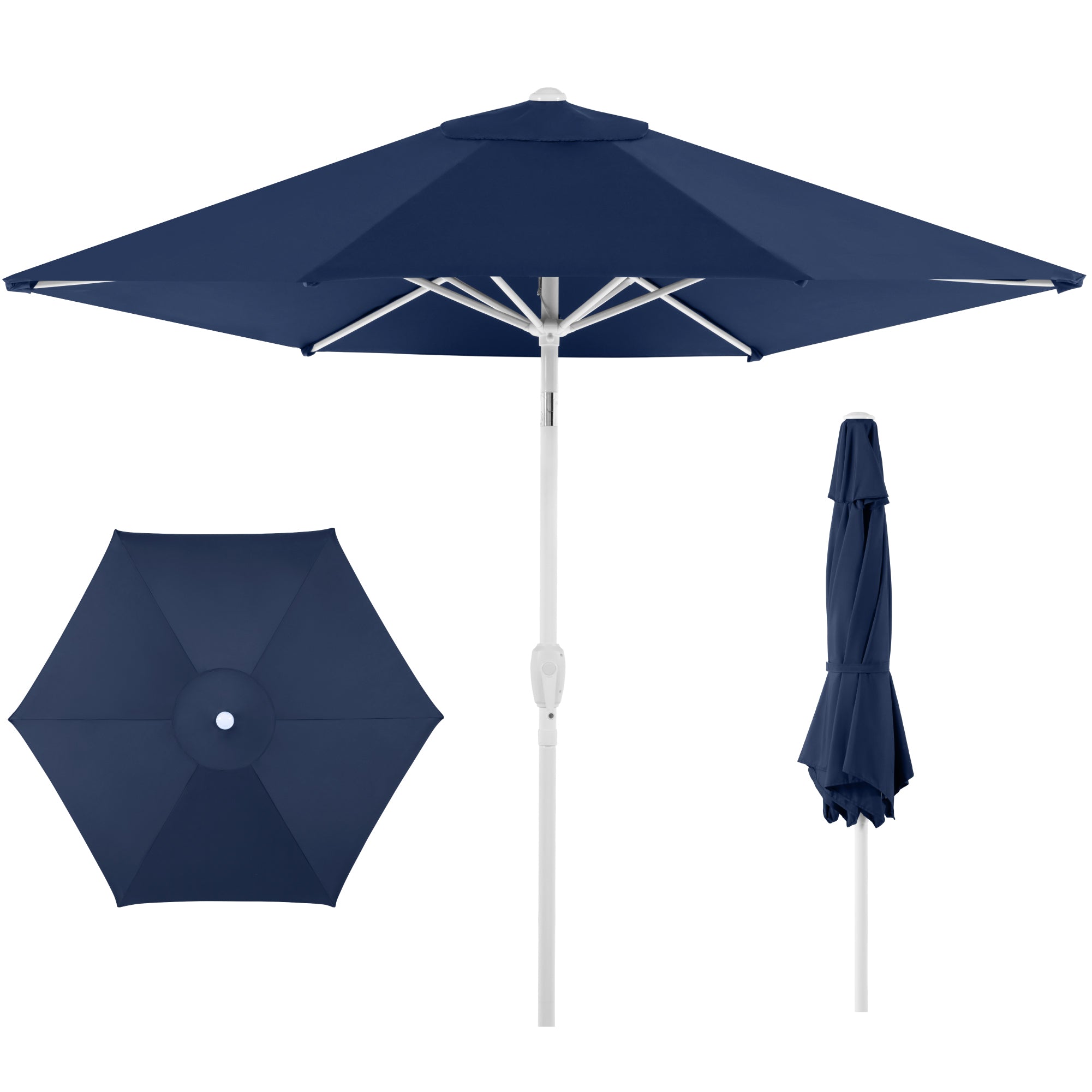 7.5ft Patio Market Umbrella with White Pole Push Button Tilt and Crank Lift with practical outdoor-ready details
