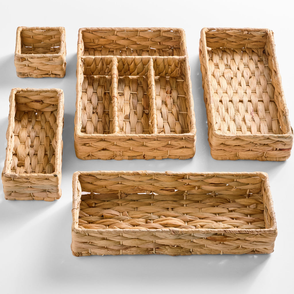 5PC Flatware Organizer Set Woven Modular Silverware and Utensil Drawer Trays with practical everyday features