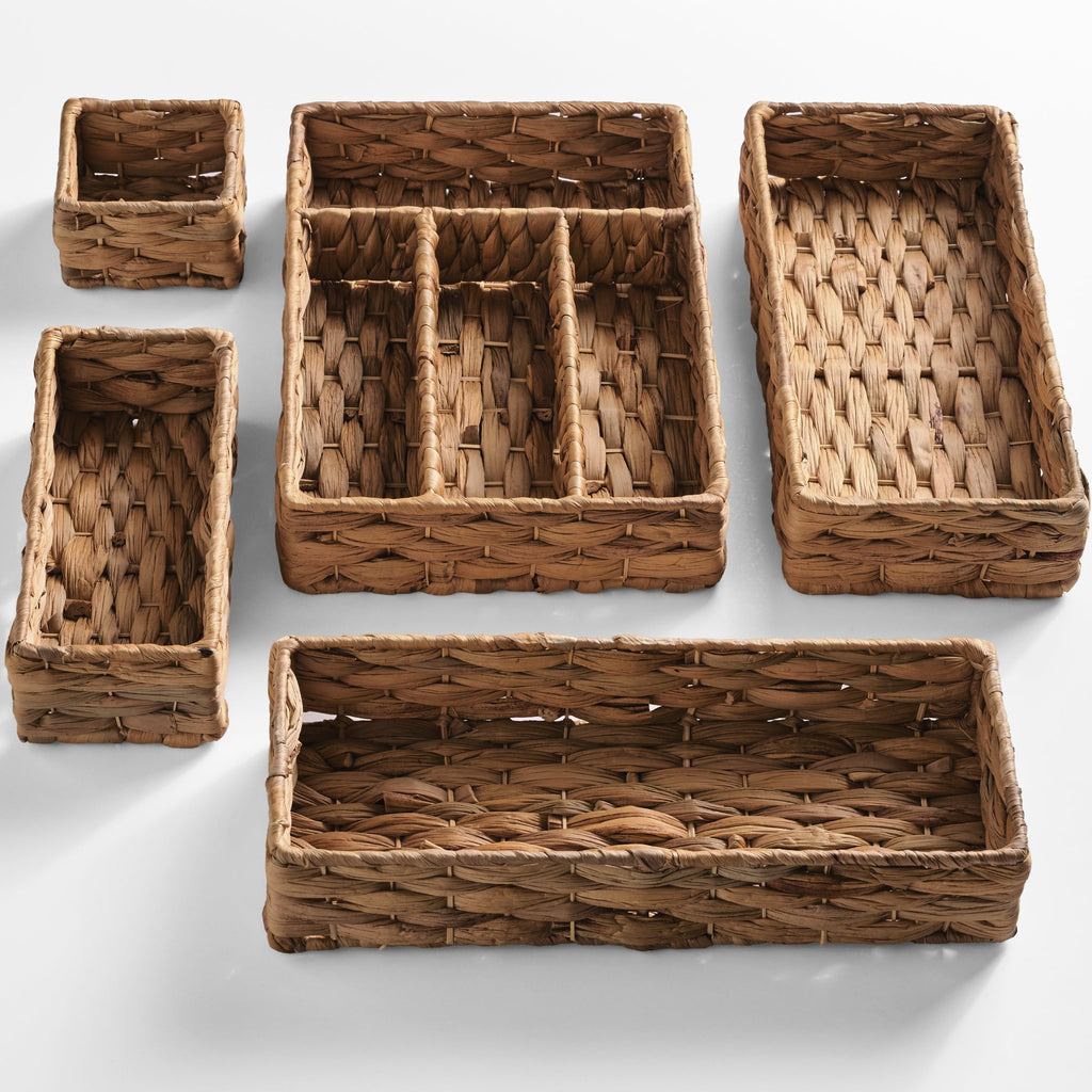 5PC Flatware Organizer Set Woven Modular Silverware and Utensil Drawer Trays with practical everyday features