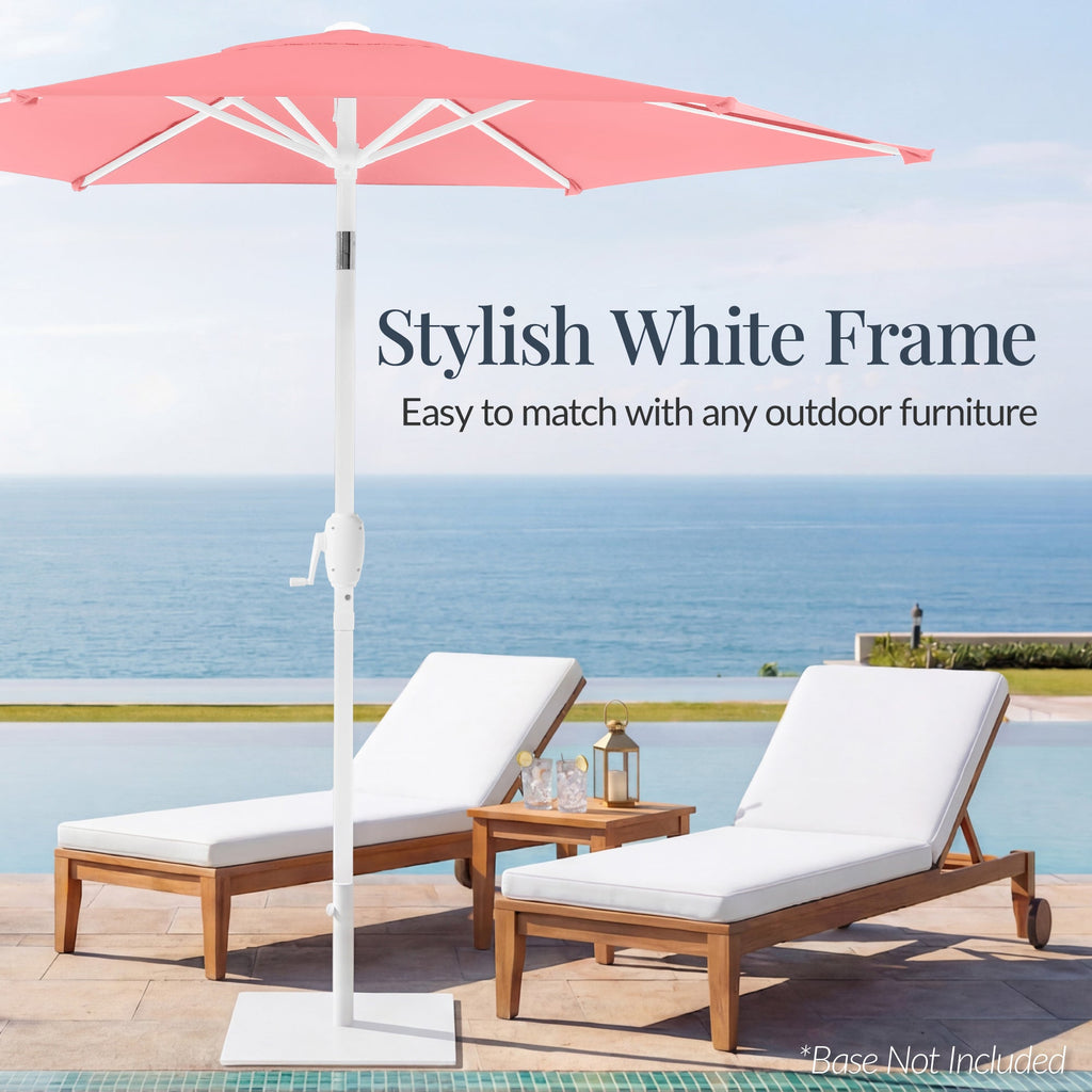 7.5ft Patio Market Umbrella with White Pole Push Button Tilt and Crank Lift with practical outdoor-ready details