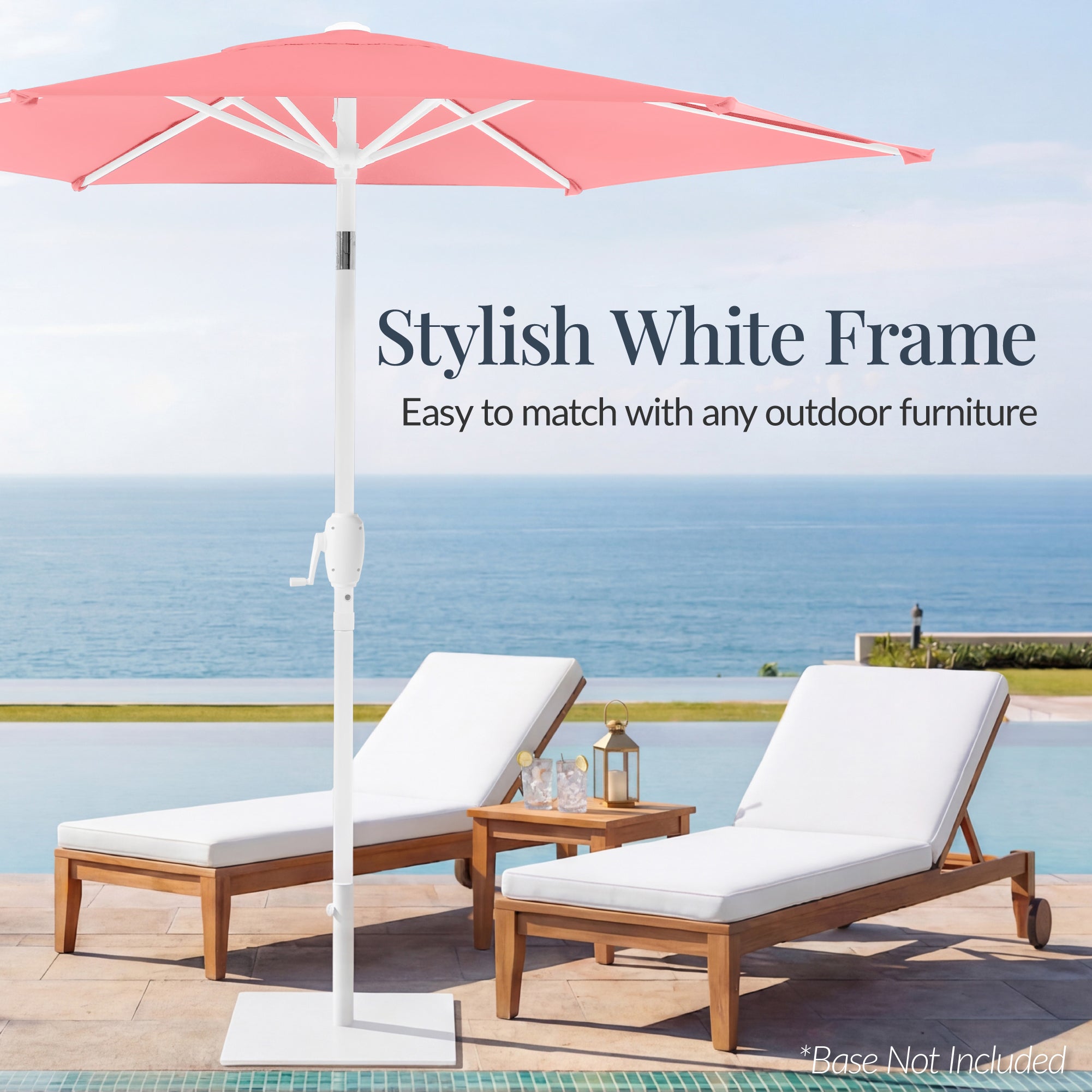7.5ft Patio Market Umbrella with White Pole Push Button Tilt and Crank Lift with practical outdoor-ready details