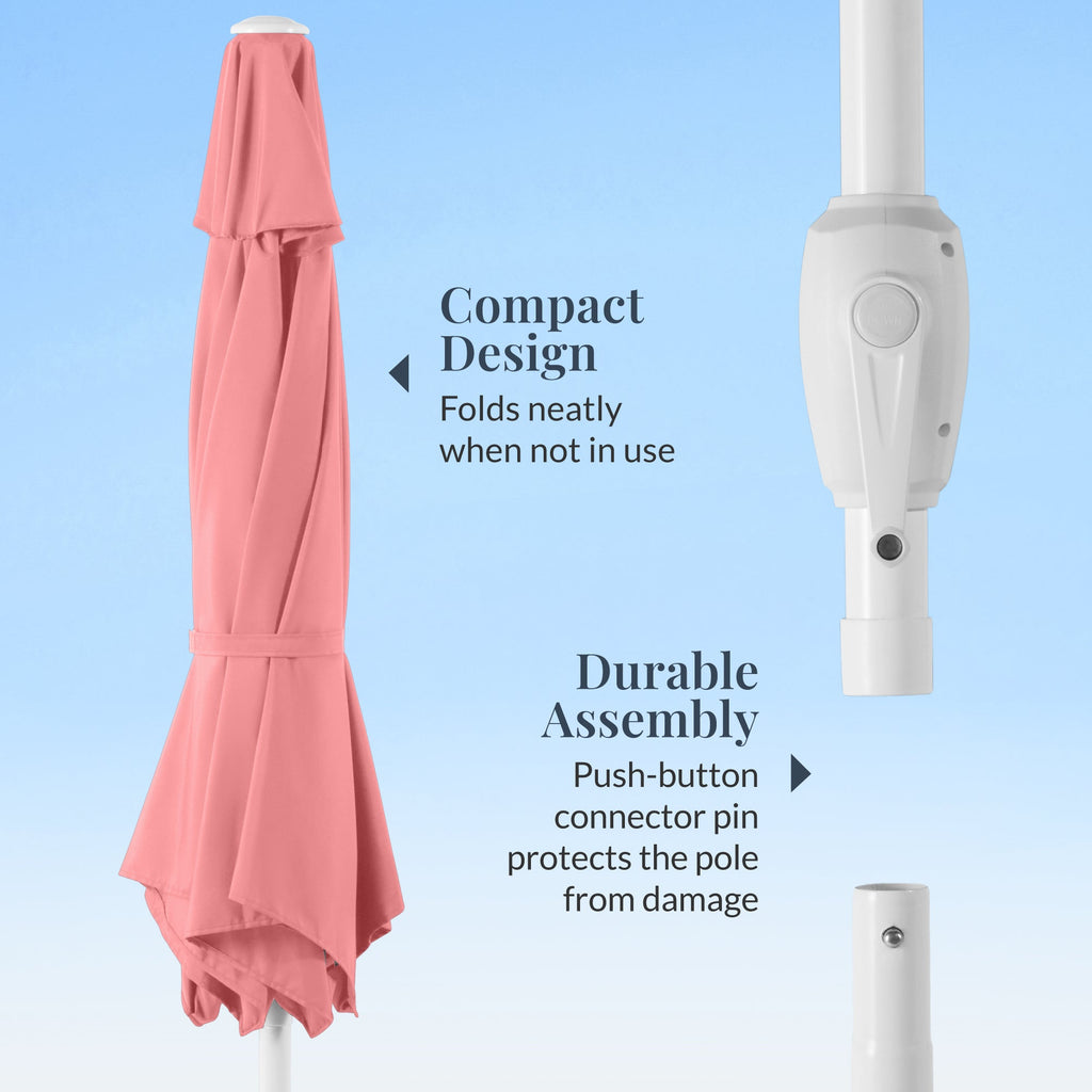7.5ft Patio Market Umbrella with White Pole Push Button Tilt and Crank Lift with practical outdoor-ready details