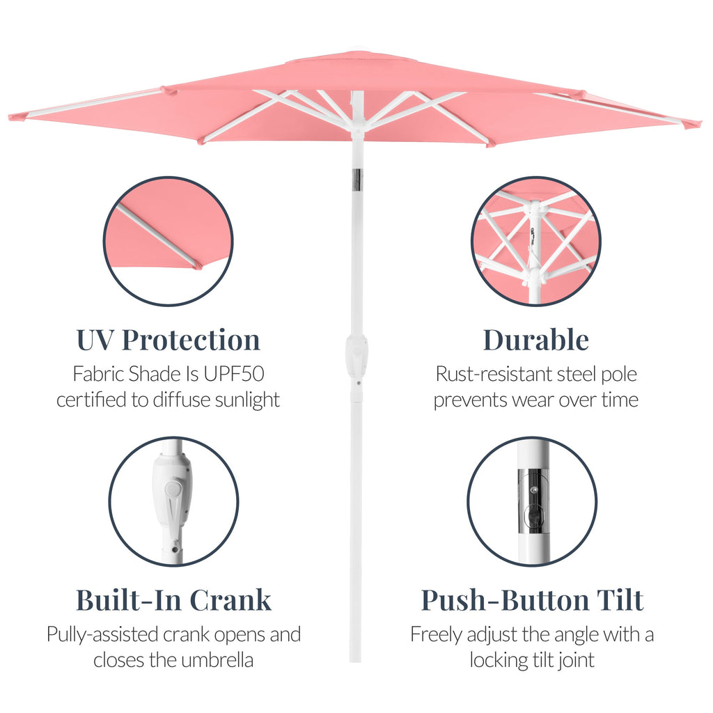 7.5ft Patio Market Umbrella with White Pole Push Button Tilt and Crank Lift with practical outdoor-ready details