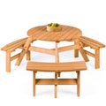 6-Person Circular Wooden Picnic Table with Umbrella Hole 3 Benches with practical outdoor-ready details