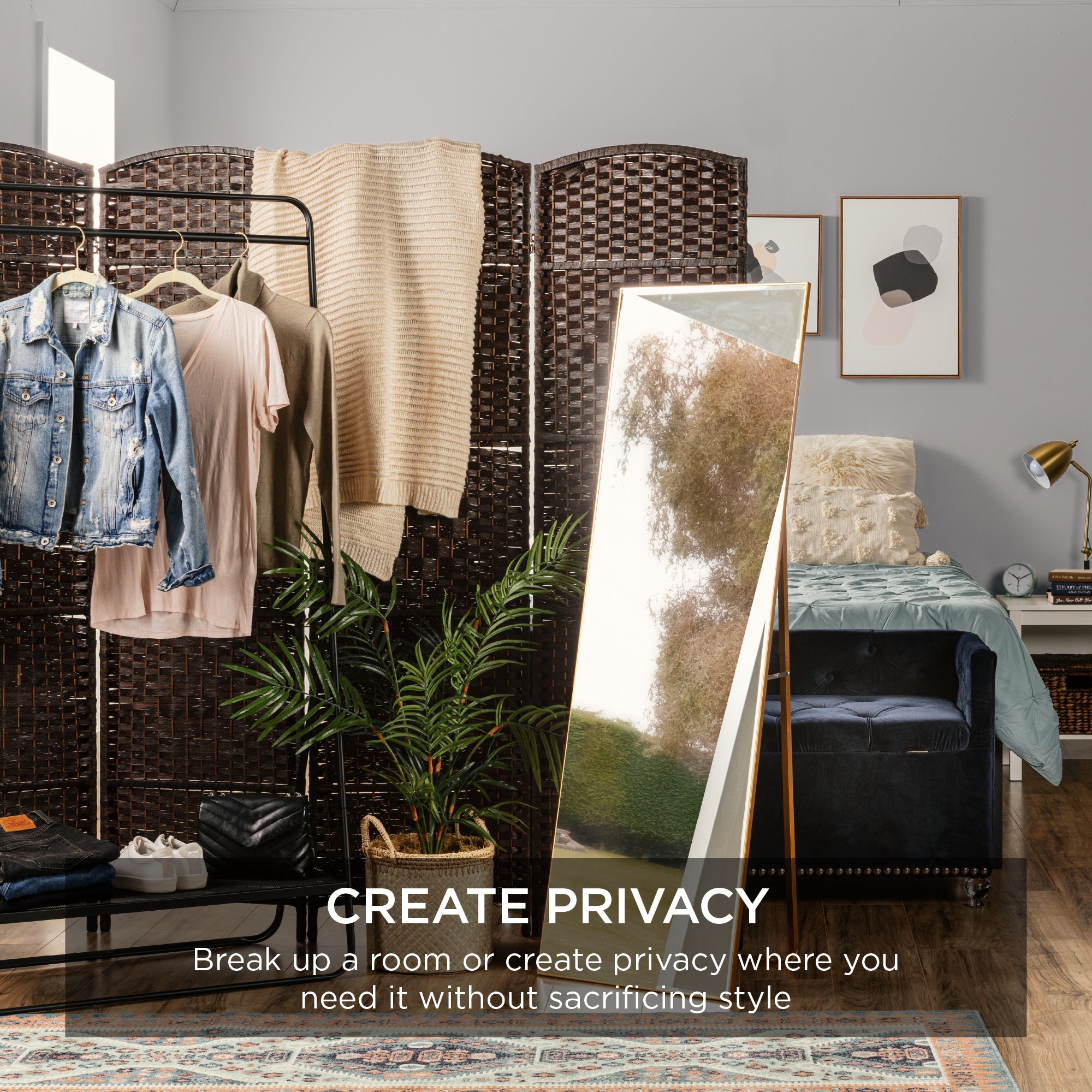 6ft Tall Room Divider 6-Panel Diamond Weave Folding Privacy Screen for home, family, and everyday needs