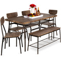 6-Piece Modern Dining Set with Storage Racks Table Bench 4 Chairs - 55in for comfortable home living