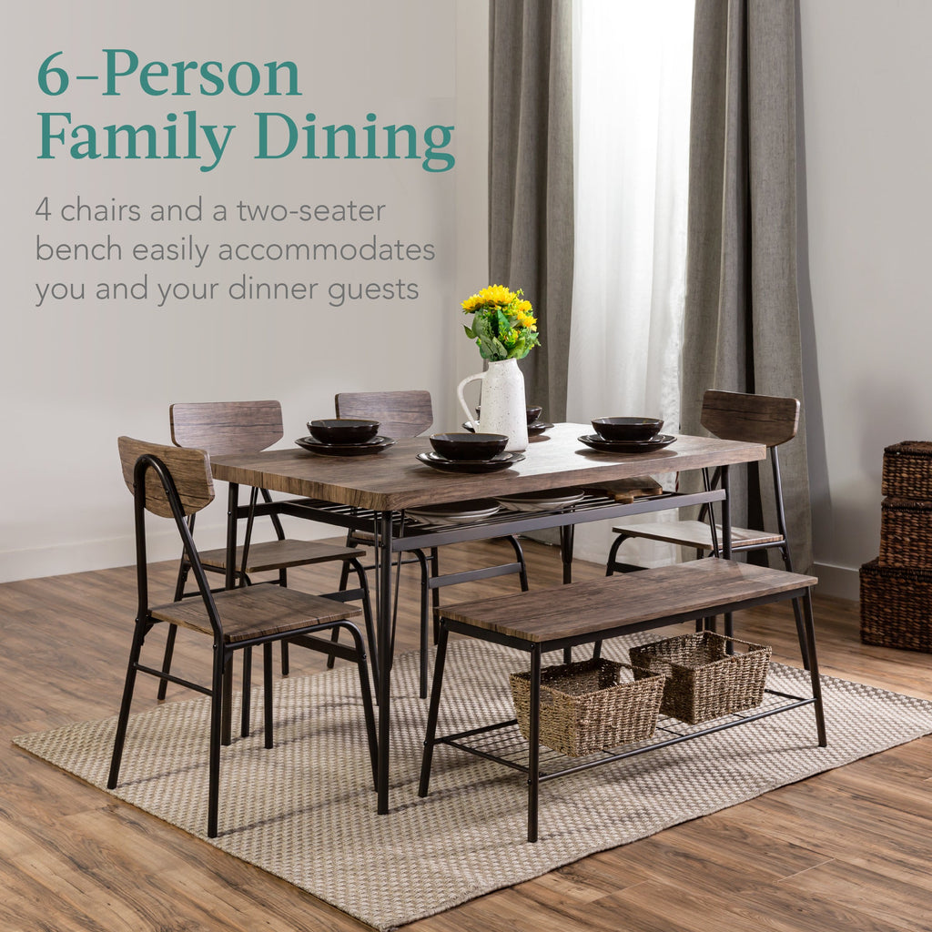 6-Piece Modern Dining Set with Storage Racks Table Bench 4 Chairs - 55in for comfortable home living