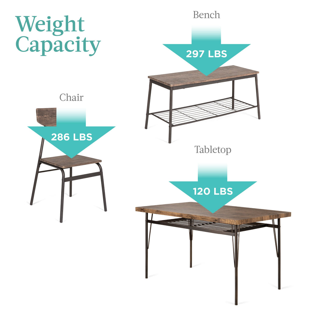 6-Piece Modern Dining Set with Storage Racks Table Bench 4 Chairs - 55in for comfortable home living