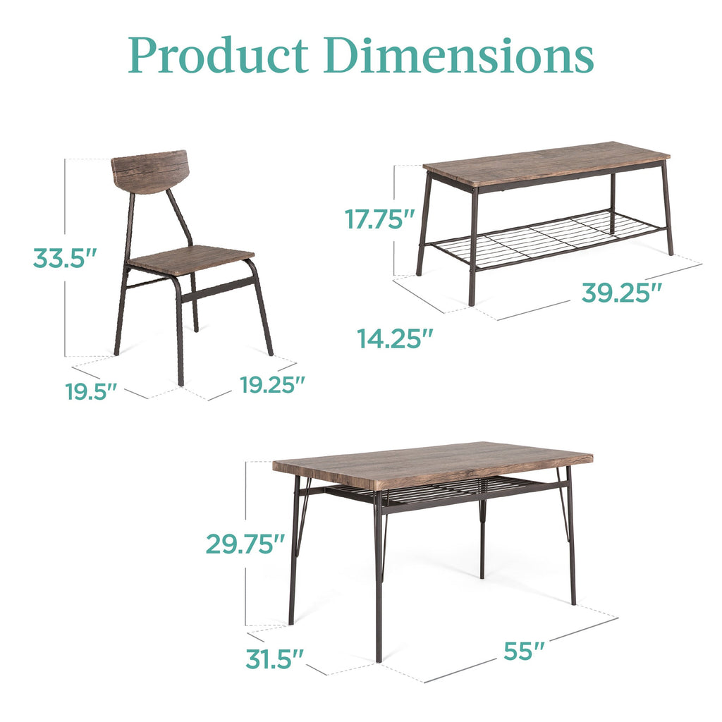 6-Piece Modern Dining Set with Storage Racks Table Bench 4 Chairs - 55in for comfortable home living