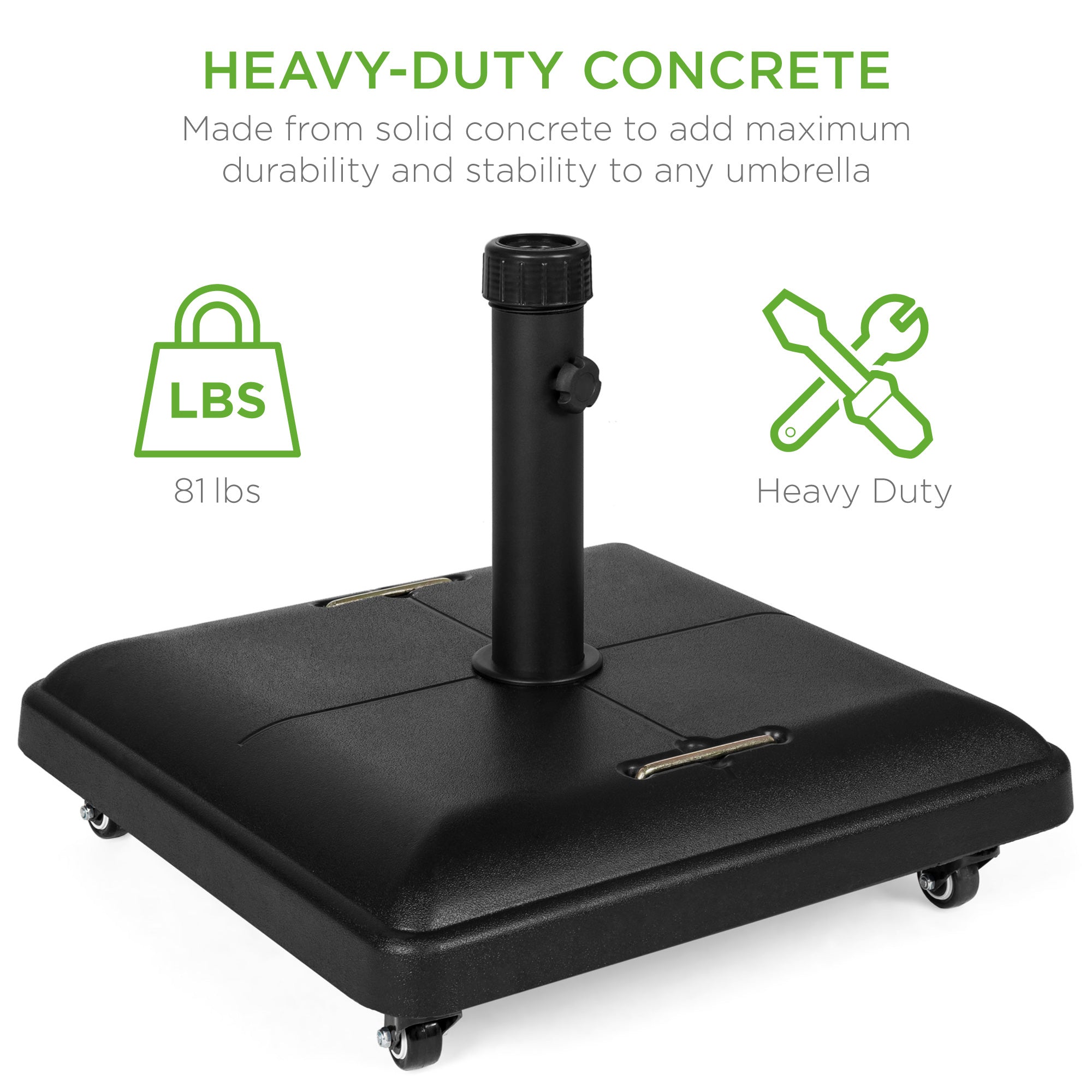 81lb. Heavy Duty Concrete Umbrella Base Stand with Wheels for outdoor comfort and convenience