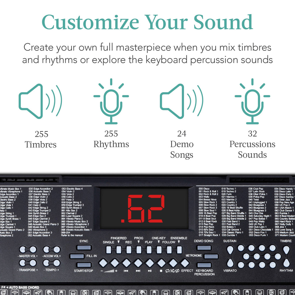 61-Key Beginners Electronic Keyboard Piano Set with 3 Modes Microphone with reliable function and style