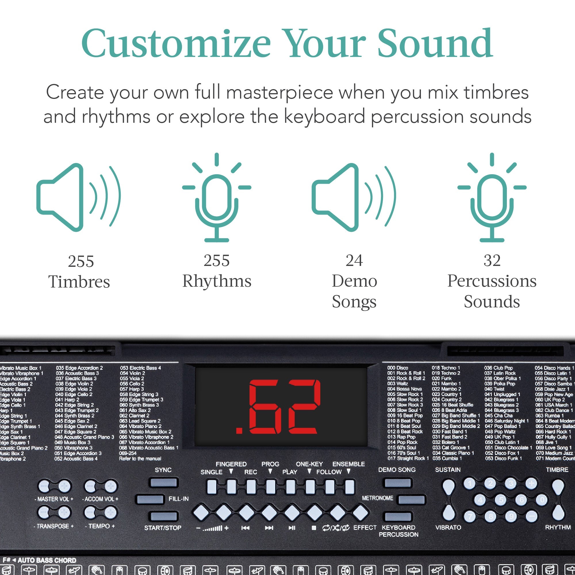 61-Key Beginners Electronic Keyboard Piano Set with 3 Modes Microphone with reliable function and style