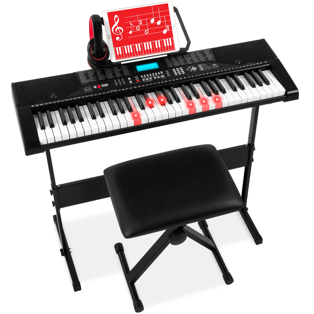 61-Key Beginners Electronic Keyboard Piano Set with Lighted Keys Headphones with practical everyday features
