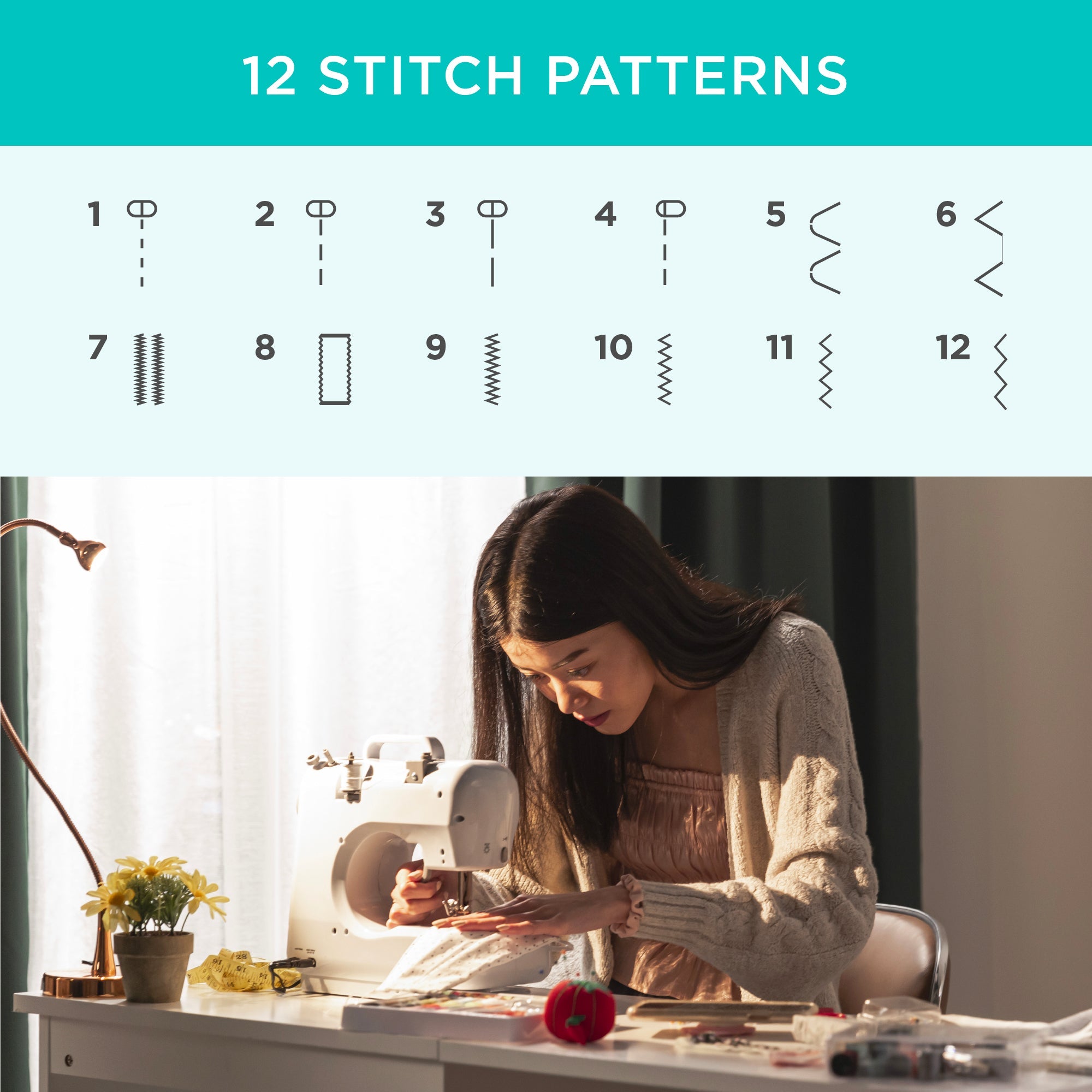 6V Portable Foot Pedal Sewing Machine with 12 Stitch Patterns designed for everyday comfort and storage
