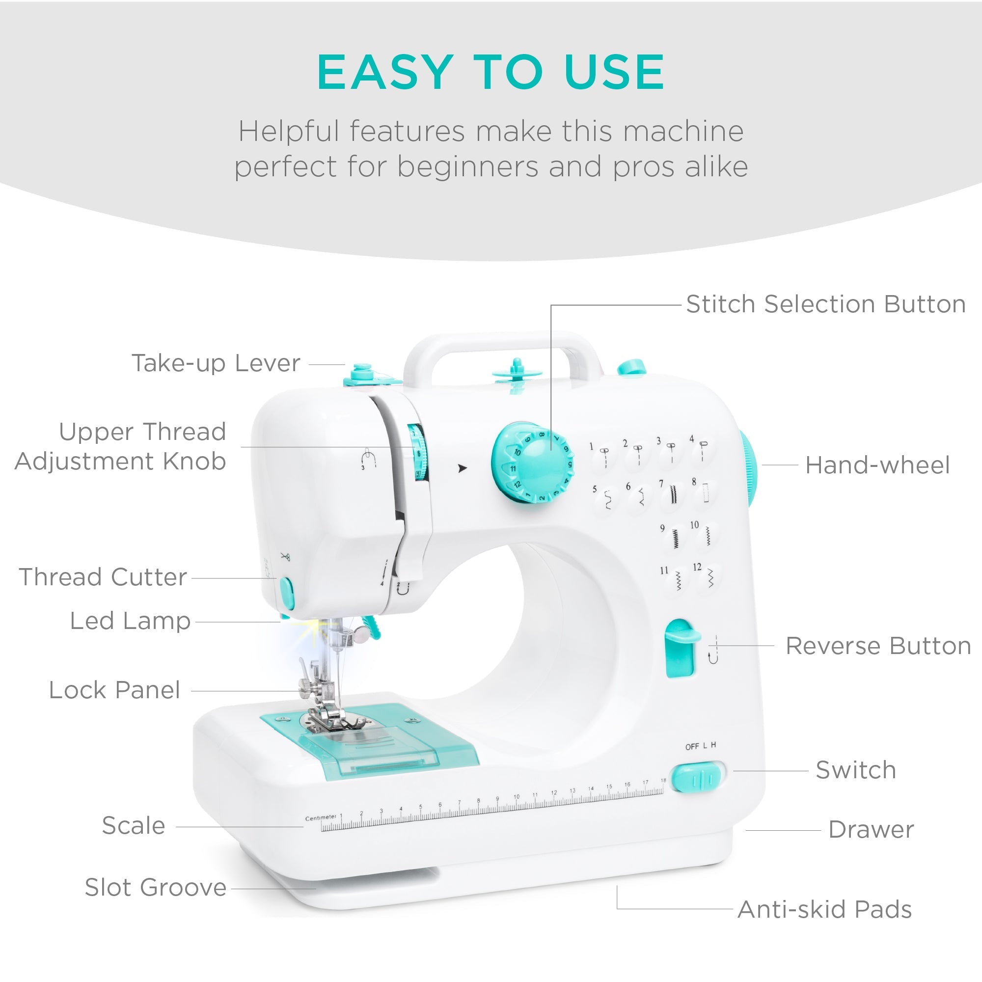 6V Portable Foot Pedal Sewing Machine with 12 Stitch Patterns designed for everyday comfort and storage