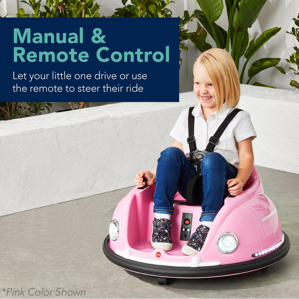 6V Kids Ride On Bumper Car Toy with Remote Harness Lights 360 Degree Spin with fun features for everyday play