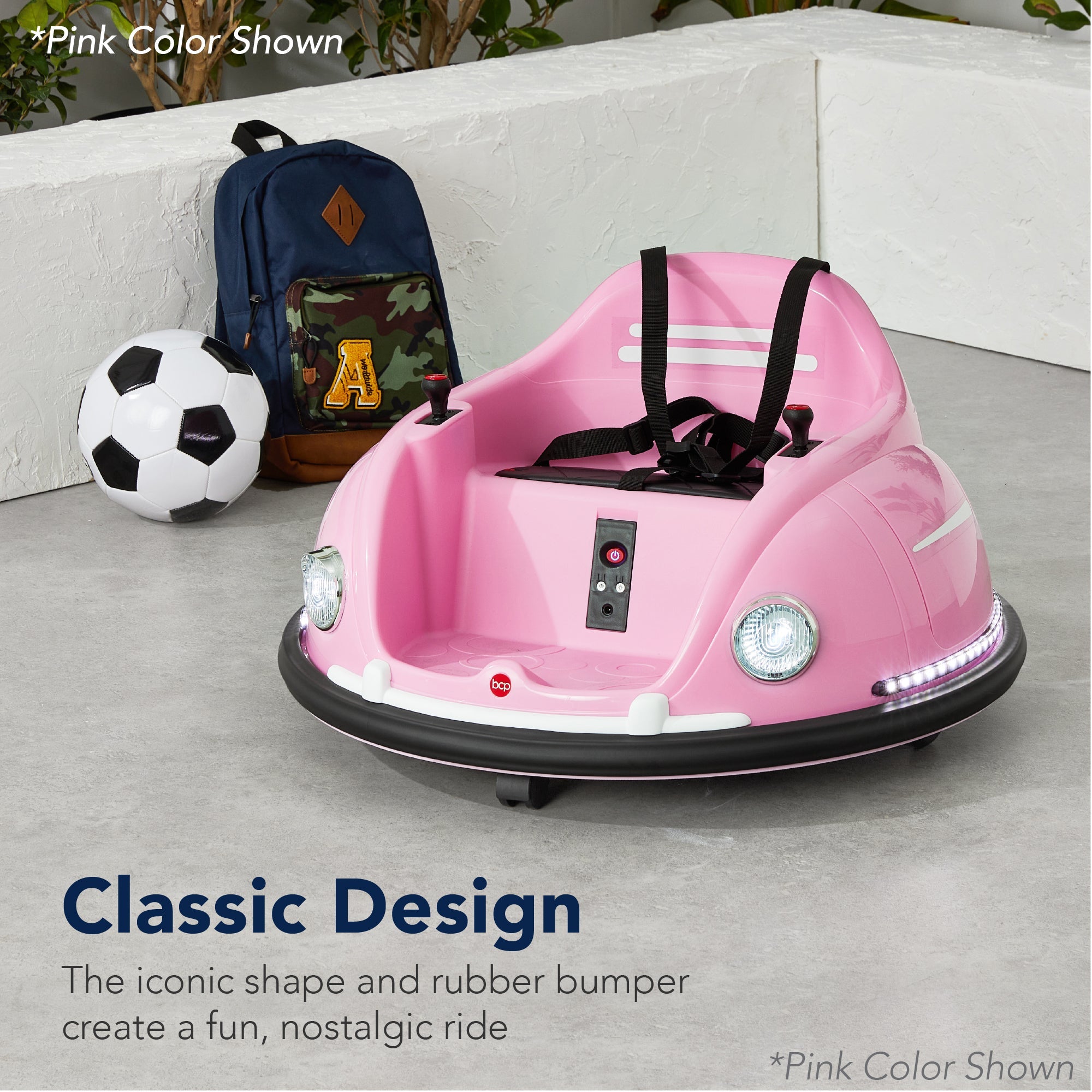 6V Kids Ride On Bumper Car Toy with Remote Harness Lights 360 Degree Spin with fun features for everyday play