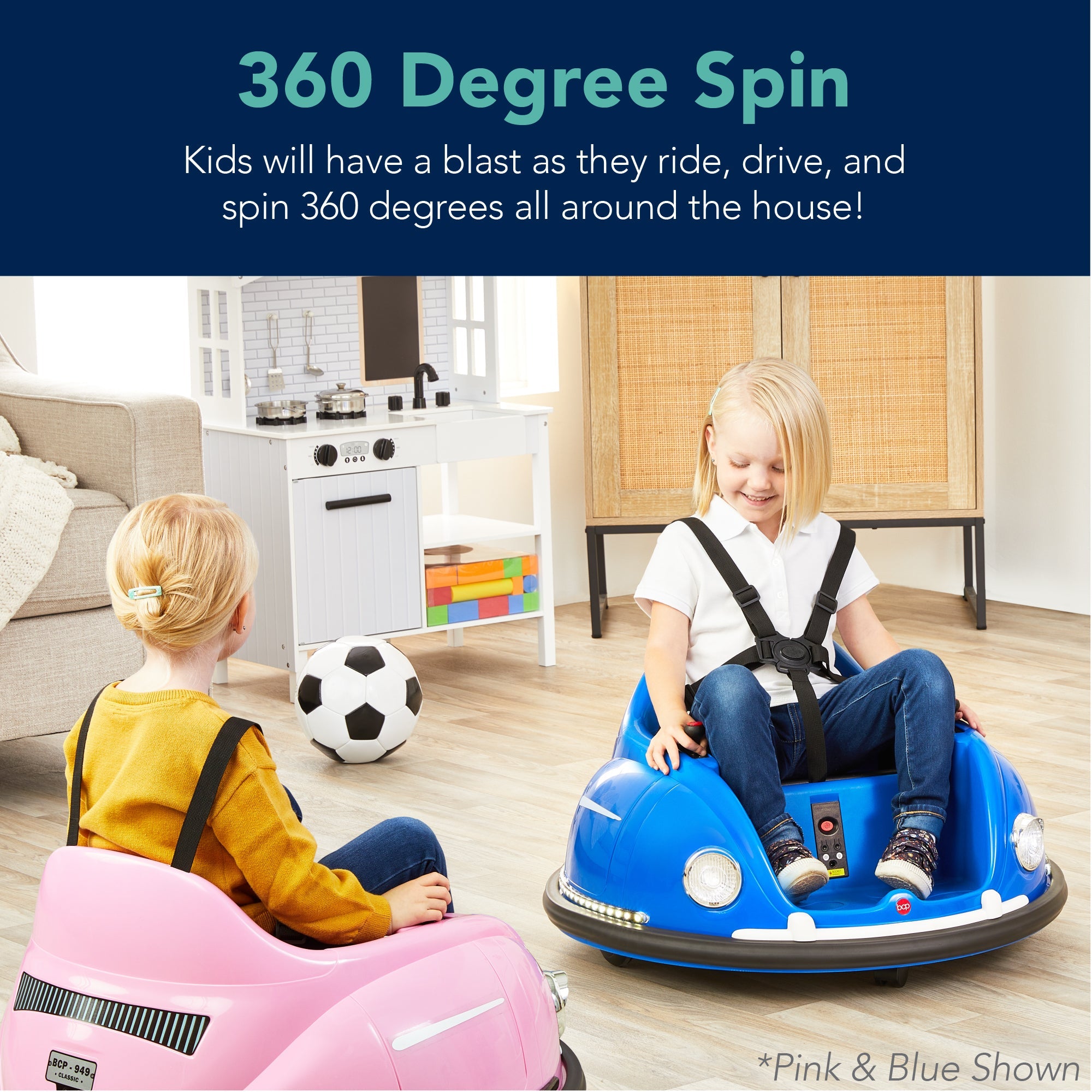 6V Kids Ride On Bumper Car Toy with Remote Harness Lights 360 Degree Spin with fun features for everyday play