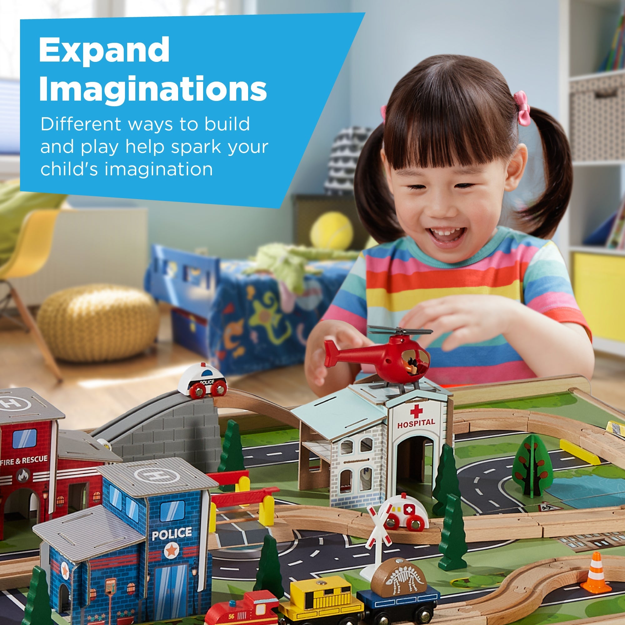 70-Piece Train Table Large Multipurpose Playset with Reversible Table Top with practical style for home spaces