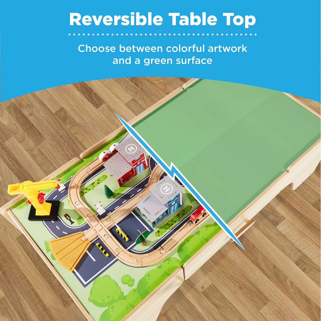 70-Piece Train Table Large Multipurpose Playset with Reversible Table Top with practical style for home spaces