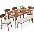 6-Piece Mid-Century Modern Upholstered Wooden Dining Set with 4 Chairs Bench designed for everyday comfort and storage