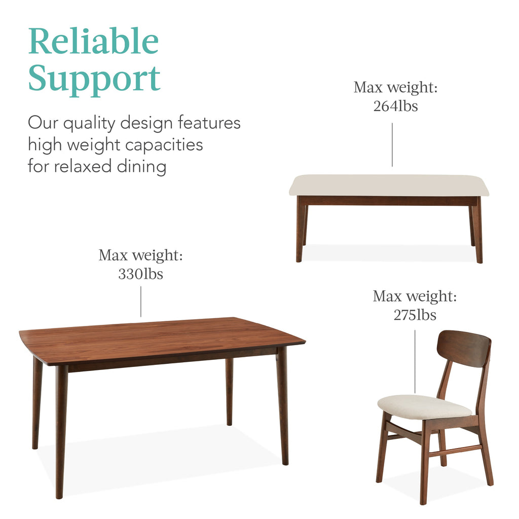 6-Piece Mid-Century Modern Upholstered Wooden Dining Set with 4 Chairs Bench designed for everyday comfort and storage