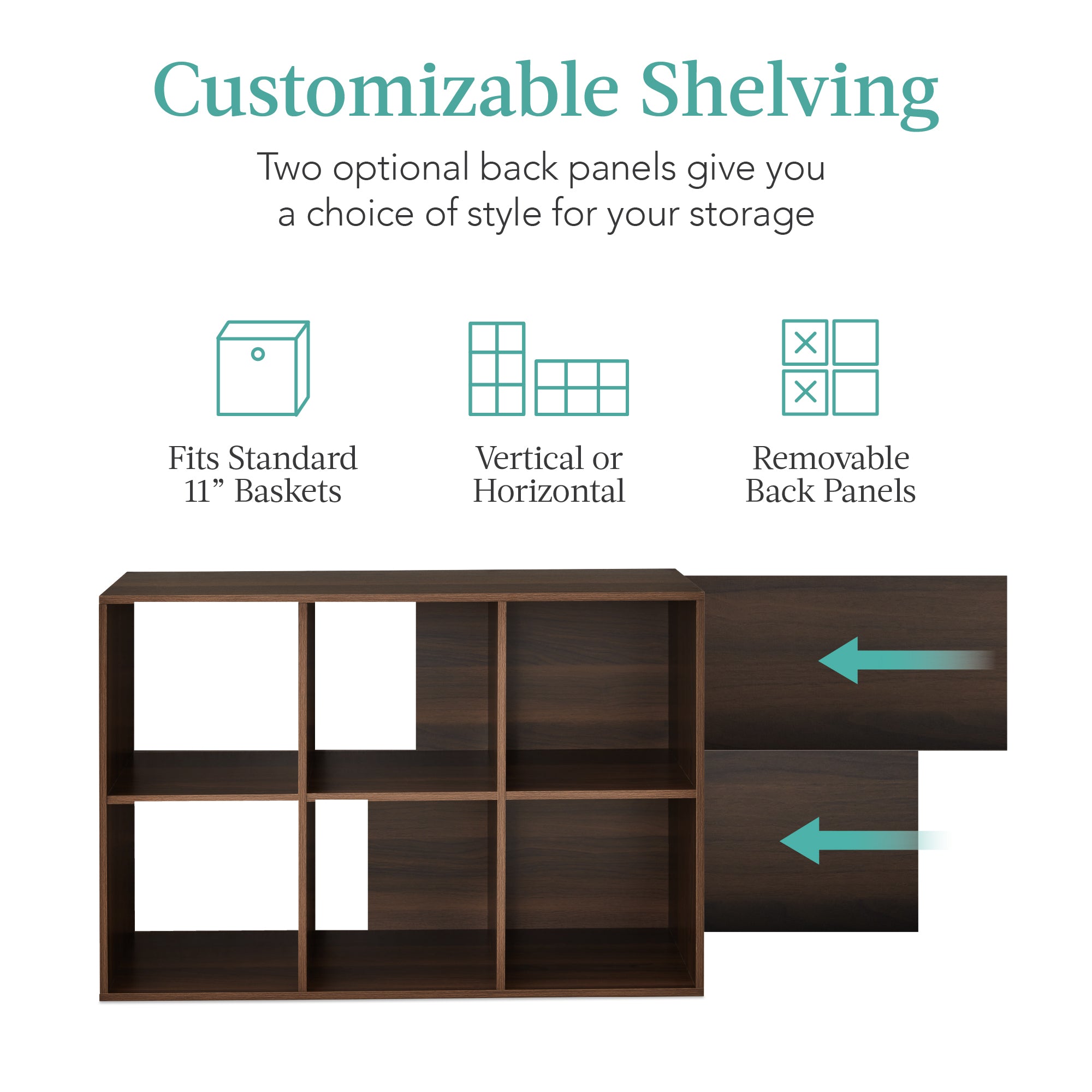 6-Cube Bookshelf 11in Storage Display with Removable Panels Customizable for simple setup and everyday use
