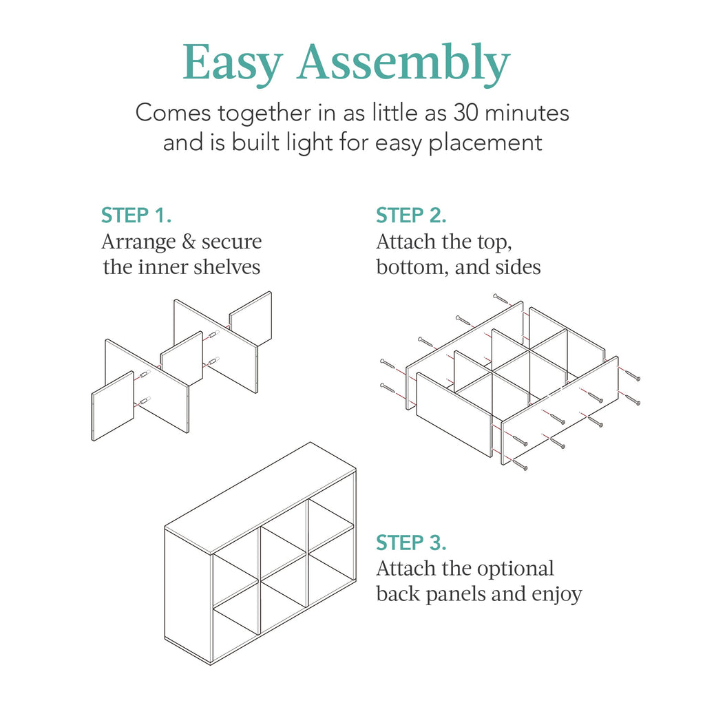6-Cube Bookshelf 11in Storage Display with Removable Panels Customizable for simple setup and everyday use