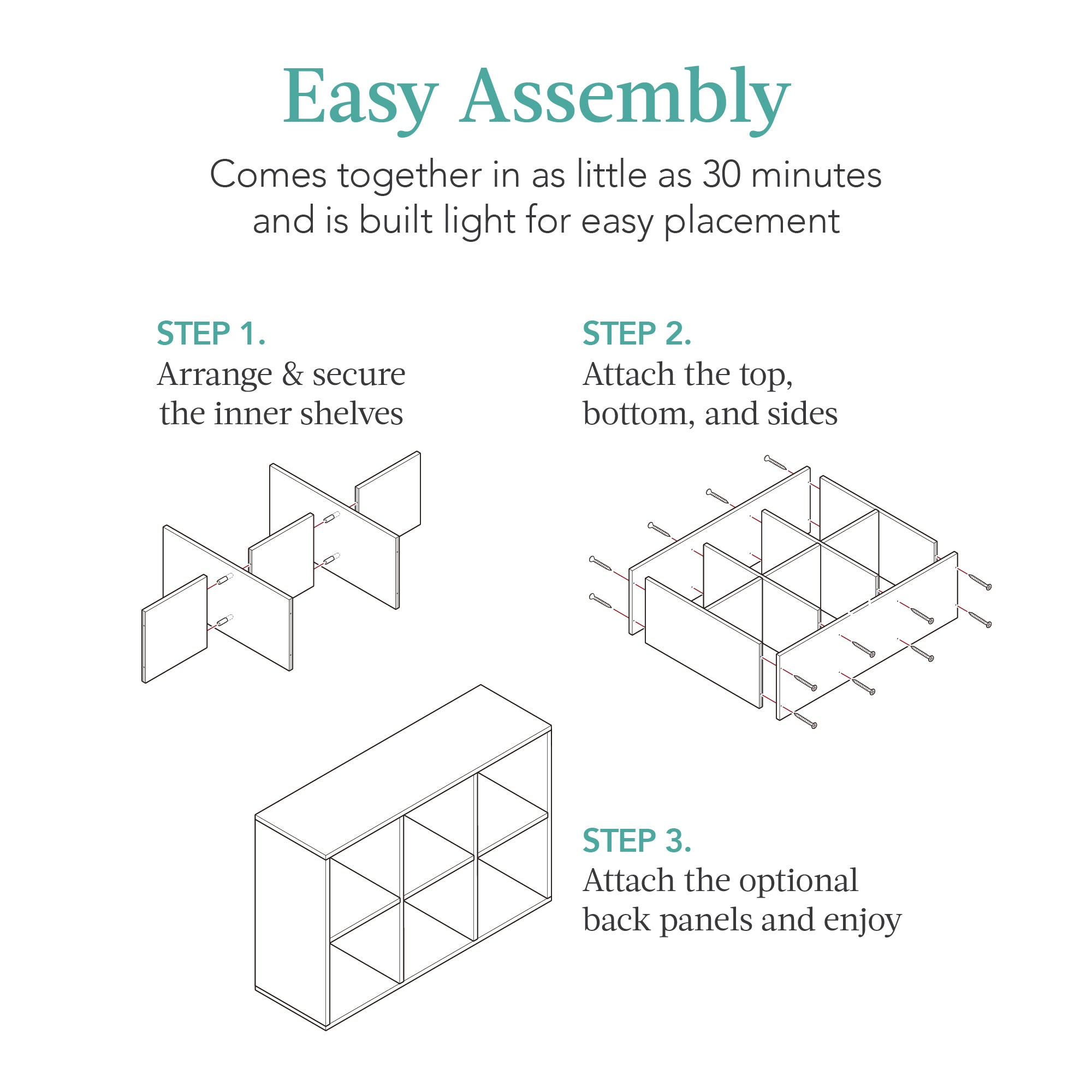 6-Cube Bookshelf 11in Storage Display with Removable Panels Customizable for simple setup and everyday use