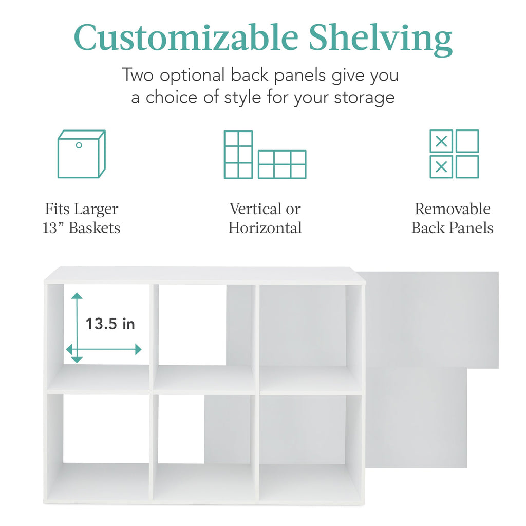 6-Cube Bookshelf 13.5in Storage Display with Removable Panels Customizable with practical everyday features