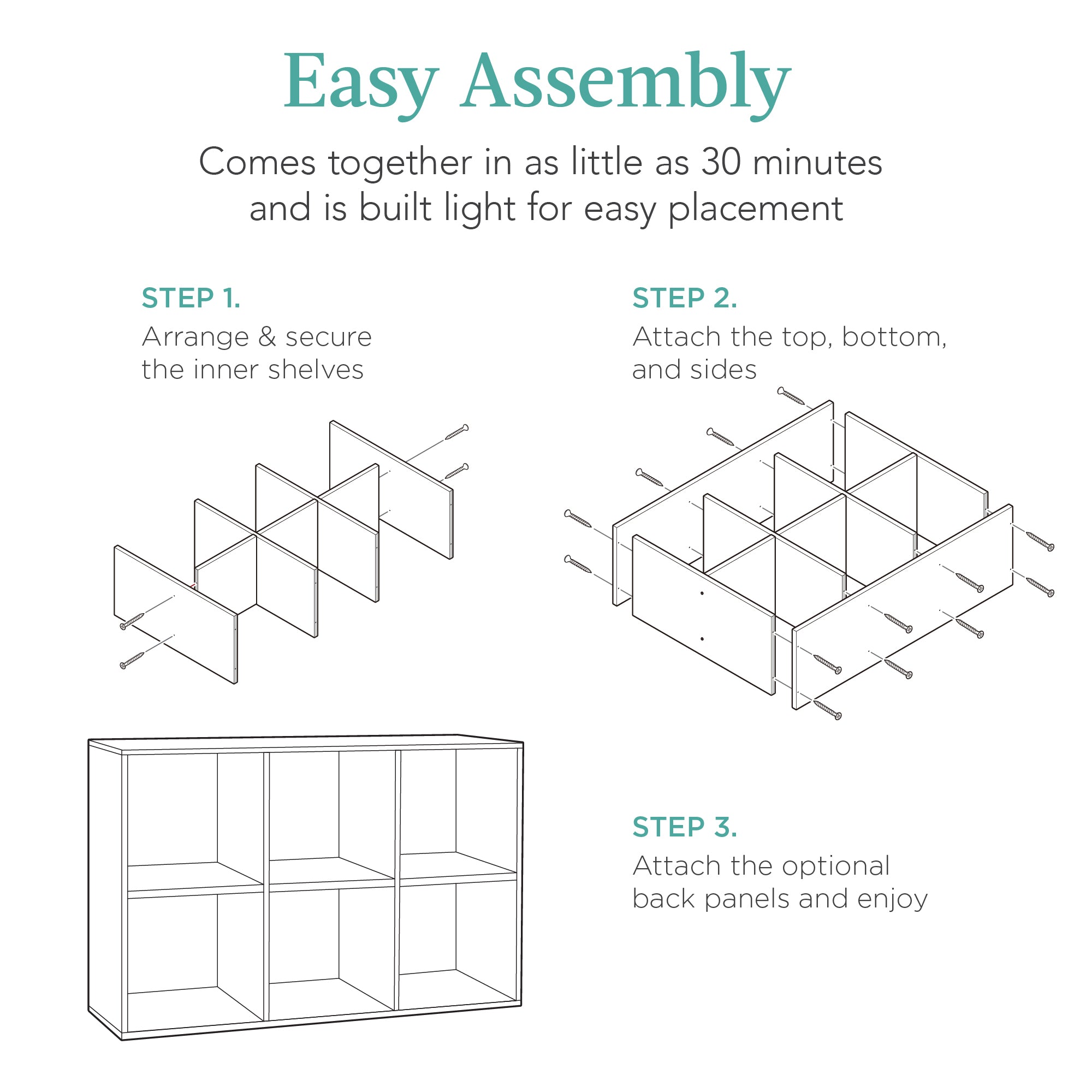 6-Cube Bookshelf 13.5in Storage Display with Removable Panels Customizable with practical everyday features